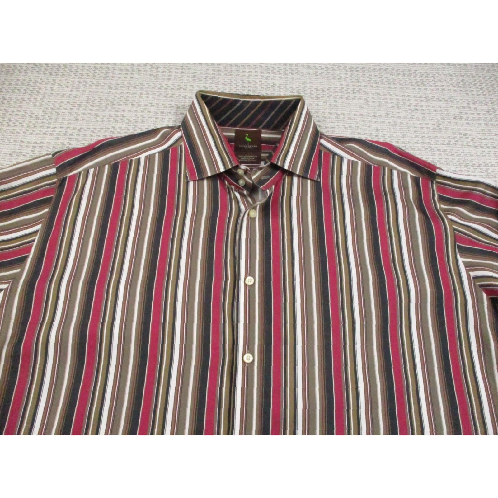Tailorbyrd Tailorbyrd Dress Shirt Mens XL Brown Red Stripe Long Sleeve Button Up Cotton Size 46R - 4 Thumbnail