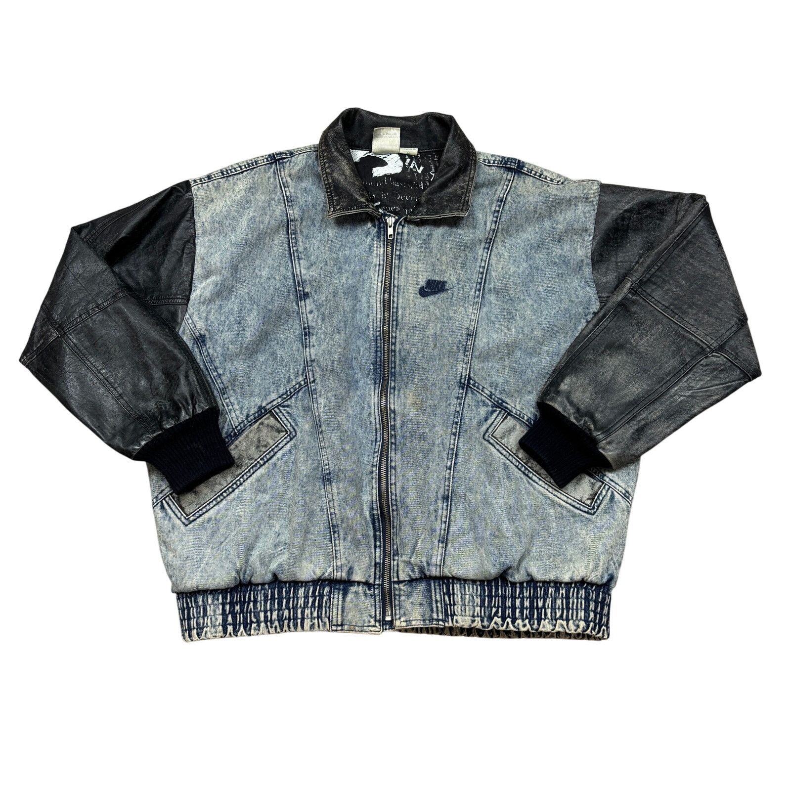 Nike × Vintage VTG 80s 90s Nike Force Denim Leather Bomber Jacket Men's M Size US M / EU 48-50 / 2 - 1 Thumbnail