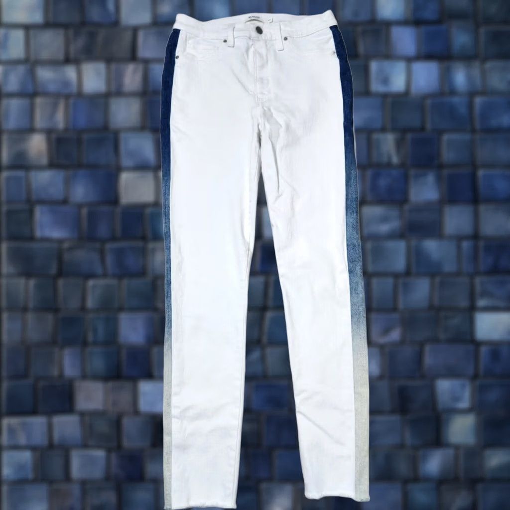 Hudson Hudson Jeans Skinny Jeans White Blue Stripe Denim 27 Womens Regular 90% Cotton 8% Polyester 2% Elastane Belted Pockets Raw Hem Size 27" / US 4 / IT 40 - 1 Thumbnail