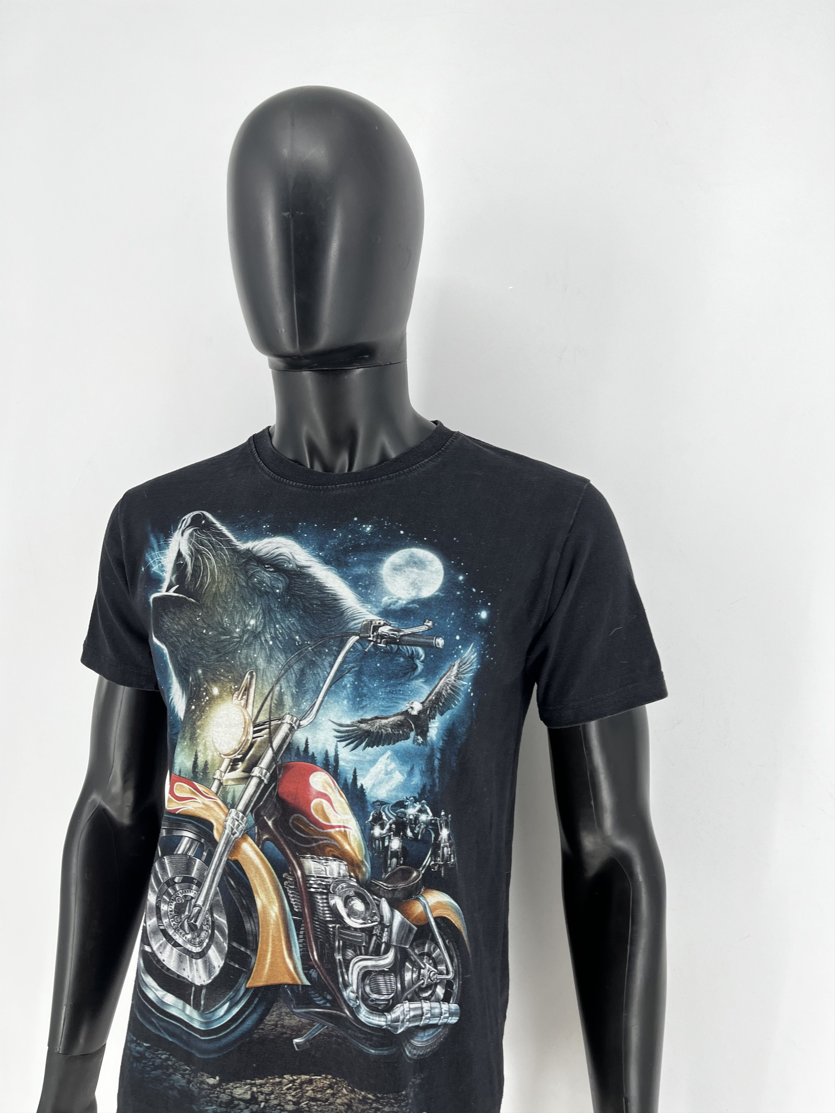 Band Tees Eagle Biker Native Indian Motorbike Front & Back Print Size US M / EU 48-50 / 2 - 5 Thumbnail