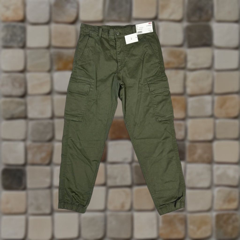Uniqlo Cargo Jogger Pants Mens Small Green Stretch Mid Rise Tapered Leg New