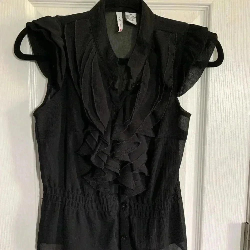 Designer Voice Women's Black Ruffled Blouse - Size M Size M / US 6-8 / IT 42-44 - 2 Thumbnail