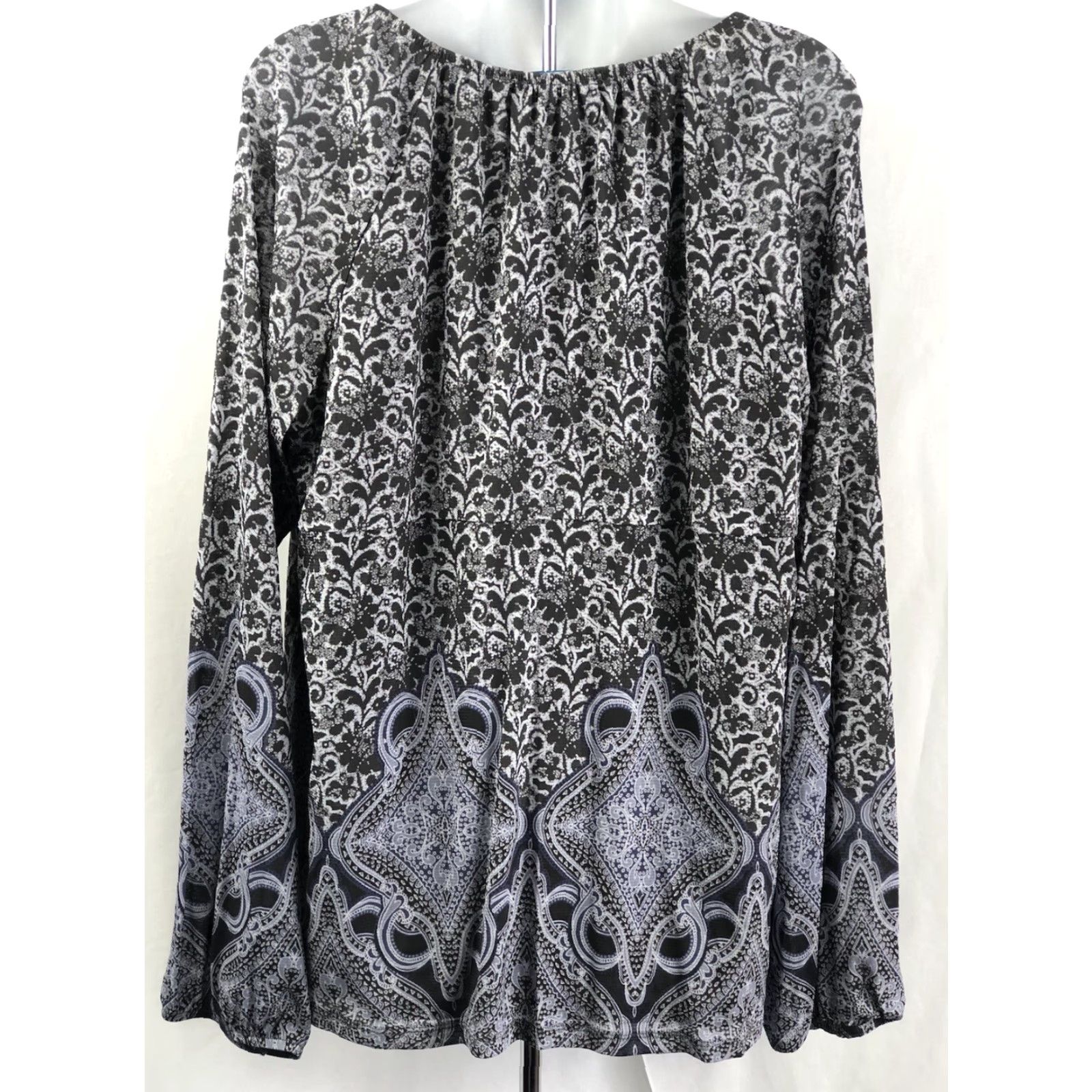 Vintage VINTAGE Liz Wear Top 2XL gray Geometric Balloon Long Sleeve Pleated Scoopneck Boho Ladies Blouse Size XXL / US 16-18 / IT 52-54 - 3 Thumbnail