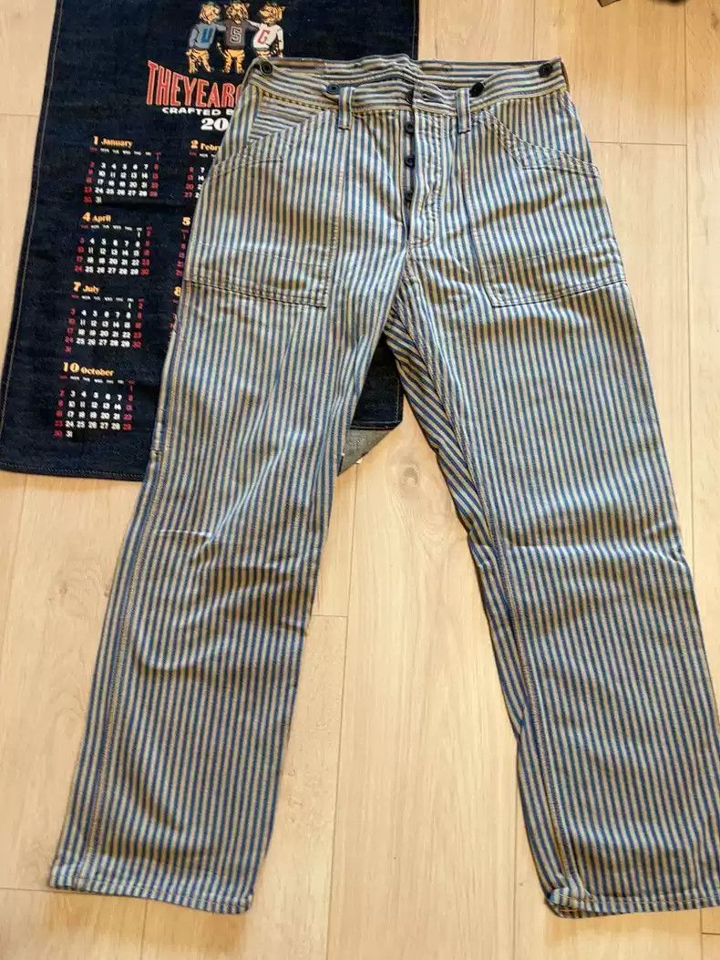 image of Freewheelers Overalls Striped Non-Underground Avatar in Blue, Men's (Size 32)