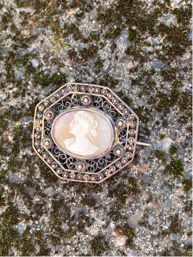 Vintage Antique 800 Silver Carved Shell Cameo Brooch Size ONE SIZE - 6 Thumbnail