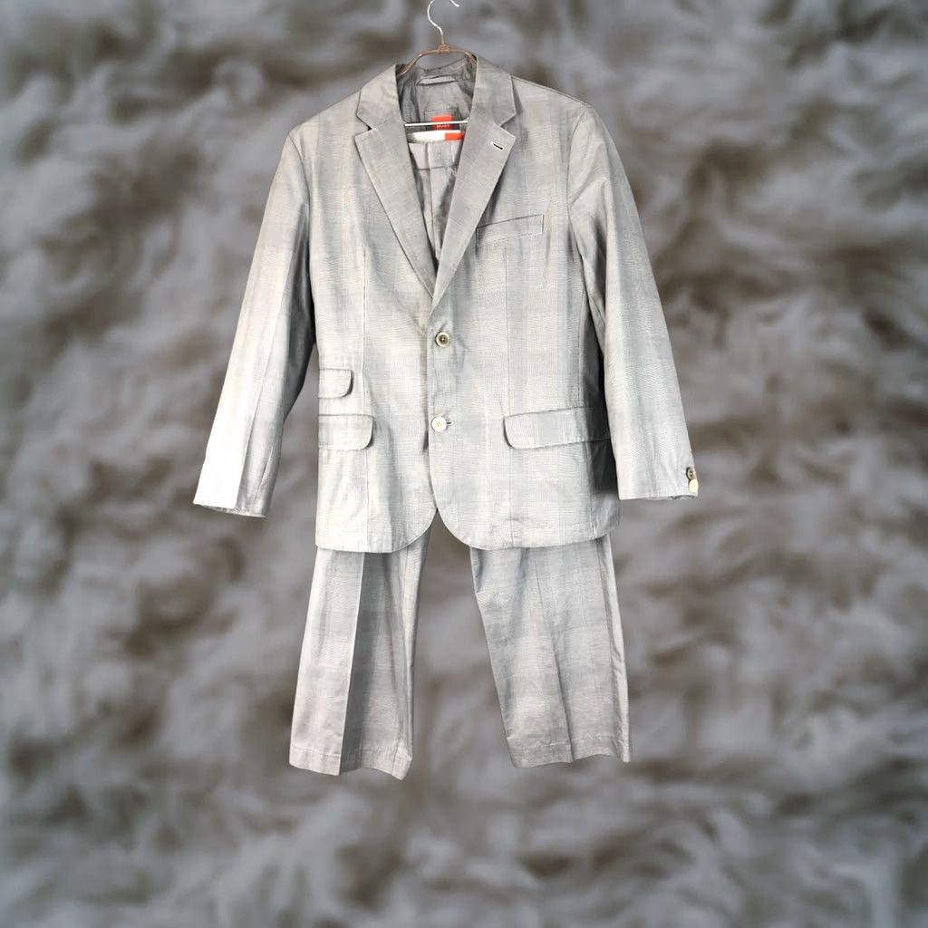 Hugo Boss HUGO BOSS 2 Piece Suit Cotton Gray Men 38R Check Jacket/Coat Two-Button Notch Single-Breasted Pants 2 Piece Casual Regular Mens Size 38R - 1 Thumbnail