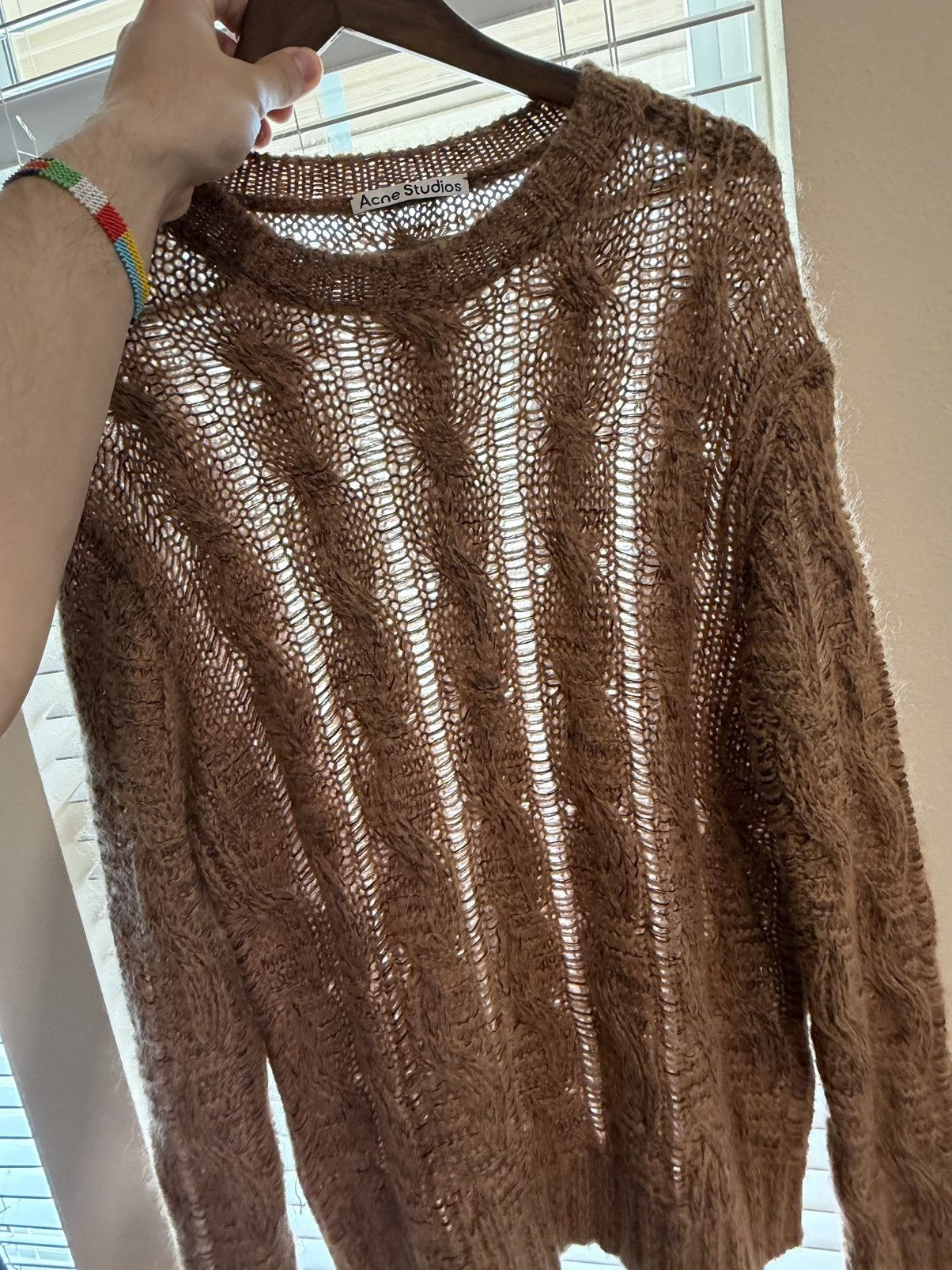 Acne Studios Acne Studios Open Knit Cable Sweater XL Brown Mohair/Wool Size US XL / EU 56 / 4 - 2 Thumbnail