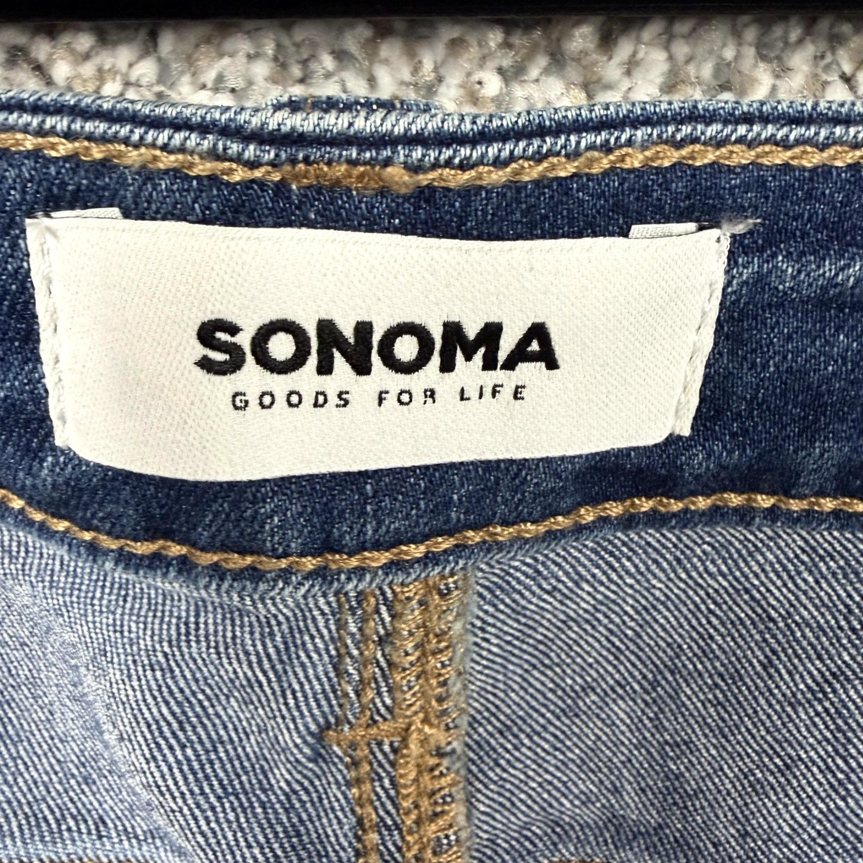 Denime Sonoma Jeans Womens 14 Slim Bootcut Denim Blue Mid Wash 37x31 Stretch 5-Pocket Mid Rise Cotton Polyester Spandex Size 36" / US 14 / IT 50 - 7 Thumbnail