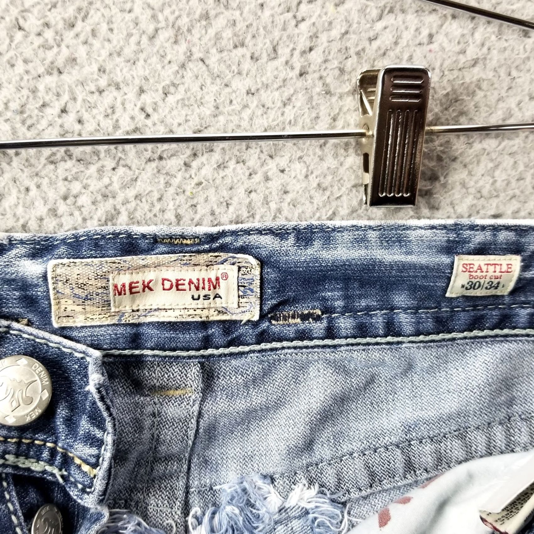 Vintage MEK Jeans Seattle 30X34 Flare Leg Wide Leg Button Fly Distressed Whiskers Flap Jeans Womens 30 Blue Denim Distressed Wide-Leg Flare Size 30" / US 8 / IT 44 - 3 Thumbnail