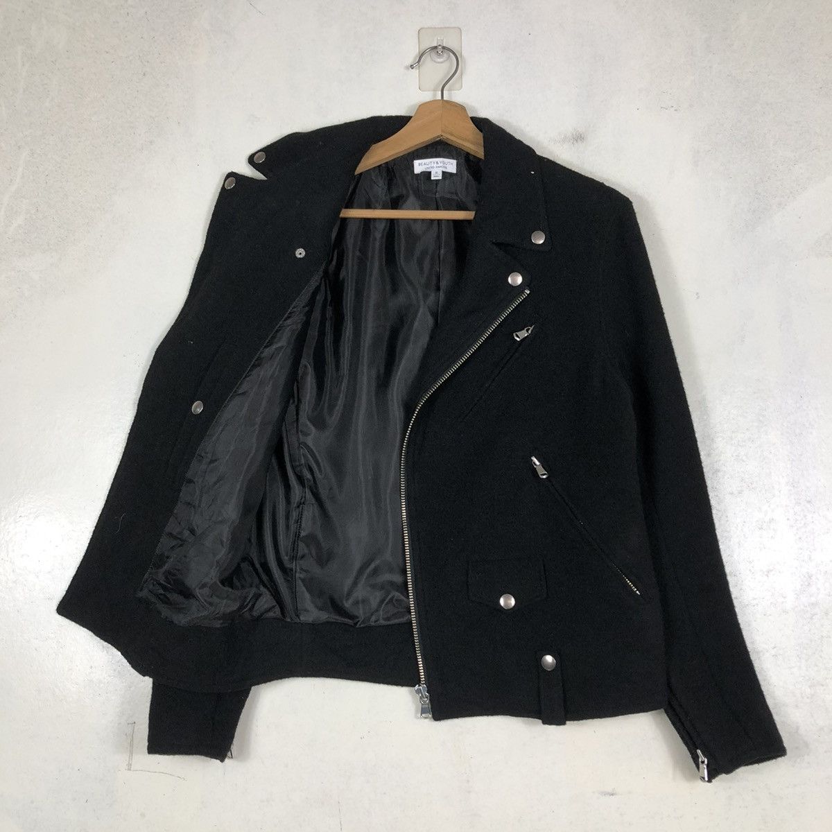 Japanese Brand 📌CROPPED WOOL BIKER JACKET BEAUTY & YOUTH DOUBLE COLLAR Size US S / EU 44-46 / 1 - 12 Thumbnail