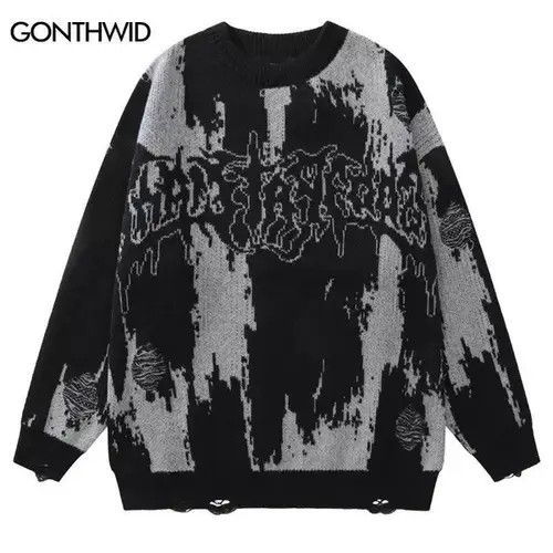 Japanese Brand Hip Hop Ripped Sweaters Grunge Y2K Vintage Size US M / EU 48-50 / 2 - 6 Thumbnail