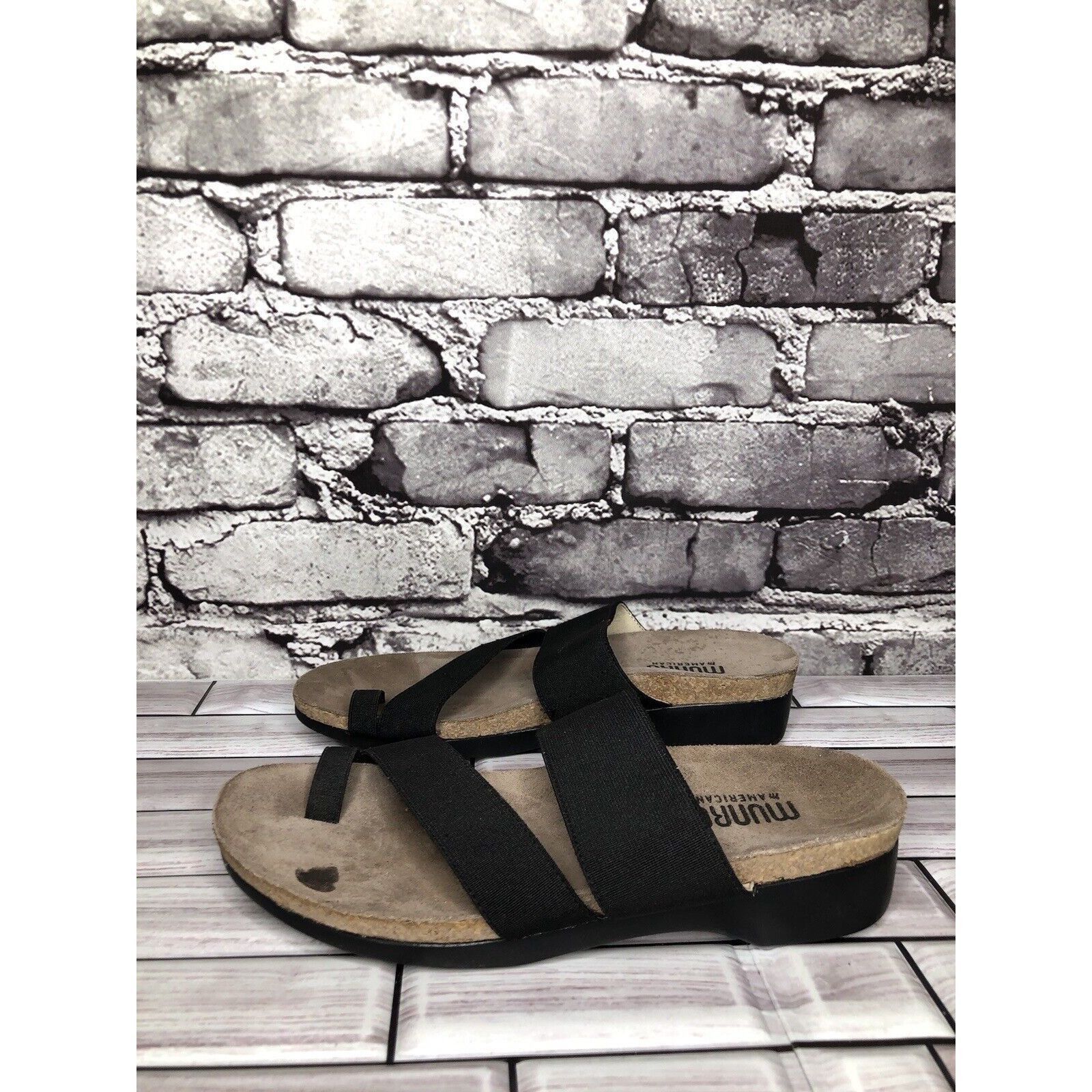 Other Munro American Black Textile Toe Slides Cork Wedge Sandals W Size US 6 / IT 36 - 3 Thumbnail