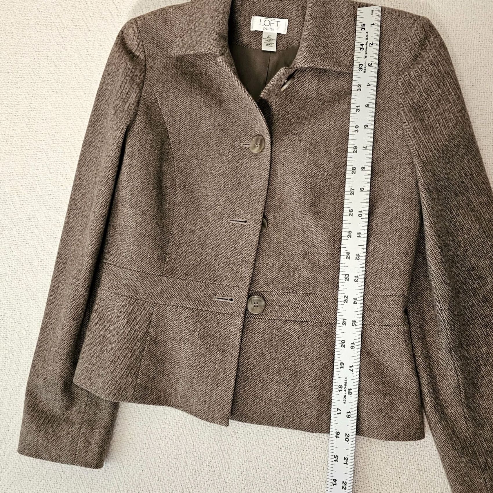 Ann Taylor VINTAGE Ann Taylor Loft Blazer Jacket Wool Brown 2P Petite Women Size XS / US 0-2 / IT 36-38 - 7 Thumbnail