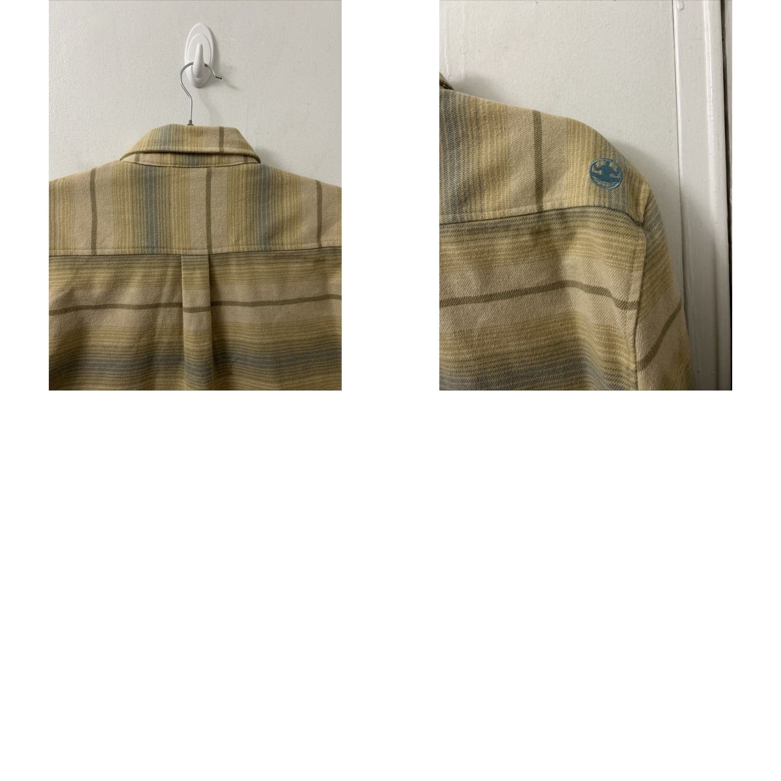 Vintage Levitate Shirt Mens M Tan Blue Striped Flannel Button-Down L/S Organic Cotton Recycled Polyester Pocket Embroidered Vintage: No Size US M / EU 48-50 / 2 - 9 Thumbnail
