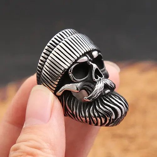 Jewelry Big Beard Wear Hat Skull Ring Size ONE SIZE - 1 Thumbnail