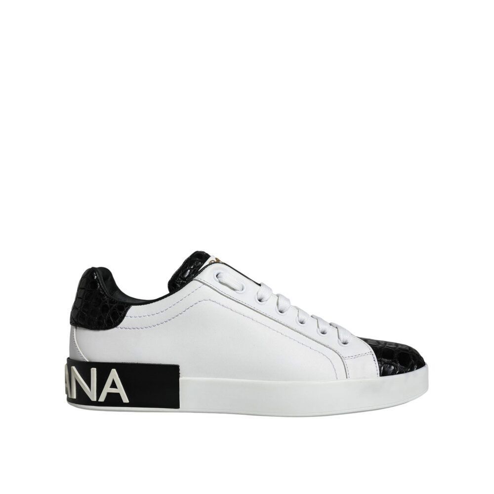 Dolce & Gabbana Dolce & Gabbana Black Leather Logo Portofino Sneaker Shoes Size US 6 / EU 39 - 1 Thumbnail