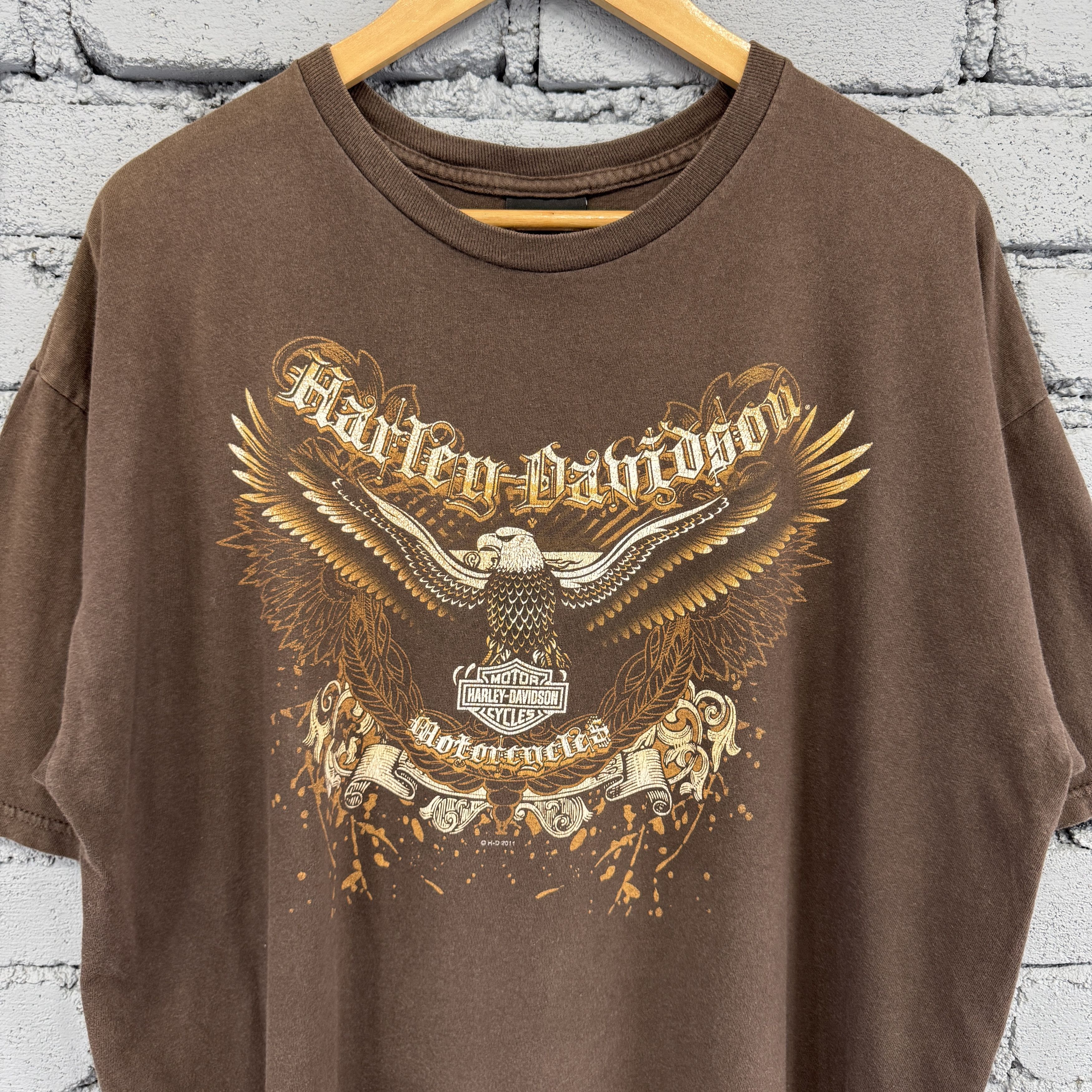Harley Davidson Vintage Brown Harley-Davidson Short-Sleeve Tshirt Size US XL / EU 56 / 4 - 3 Thumbnail