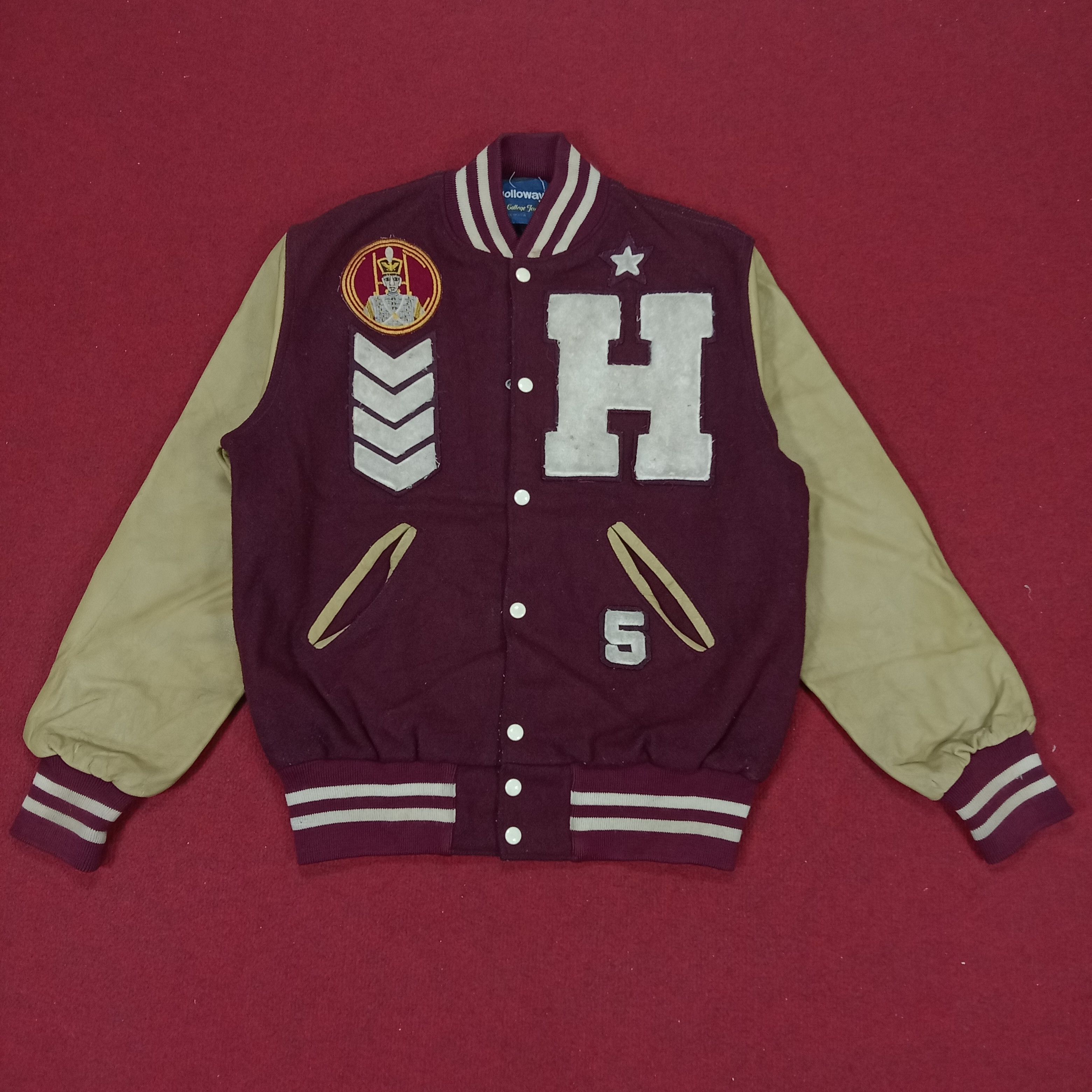Vintage 80s Holloway Red Collared Chain Stitch Varsity Jacket L