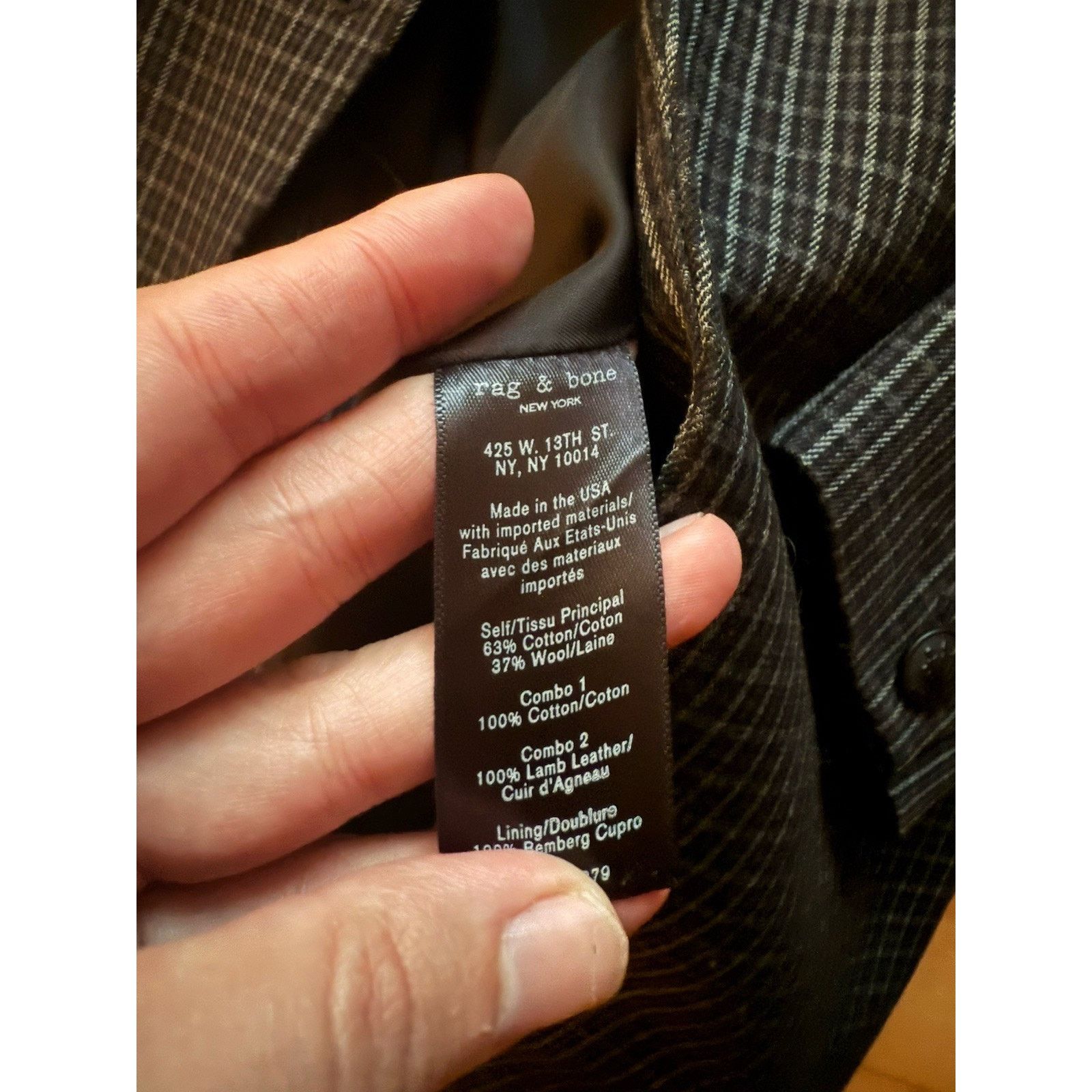 Rag & Bone Grey plaid Leather Collar Blazer (missing Button)