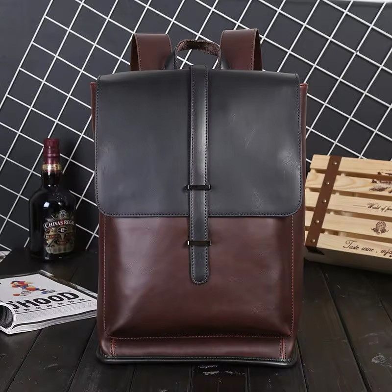 Vintage Casual Business Office Solid PU Leather Backpack Size ONE SIZE - 1 Thumbnail