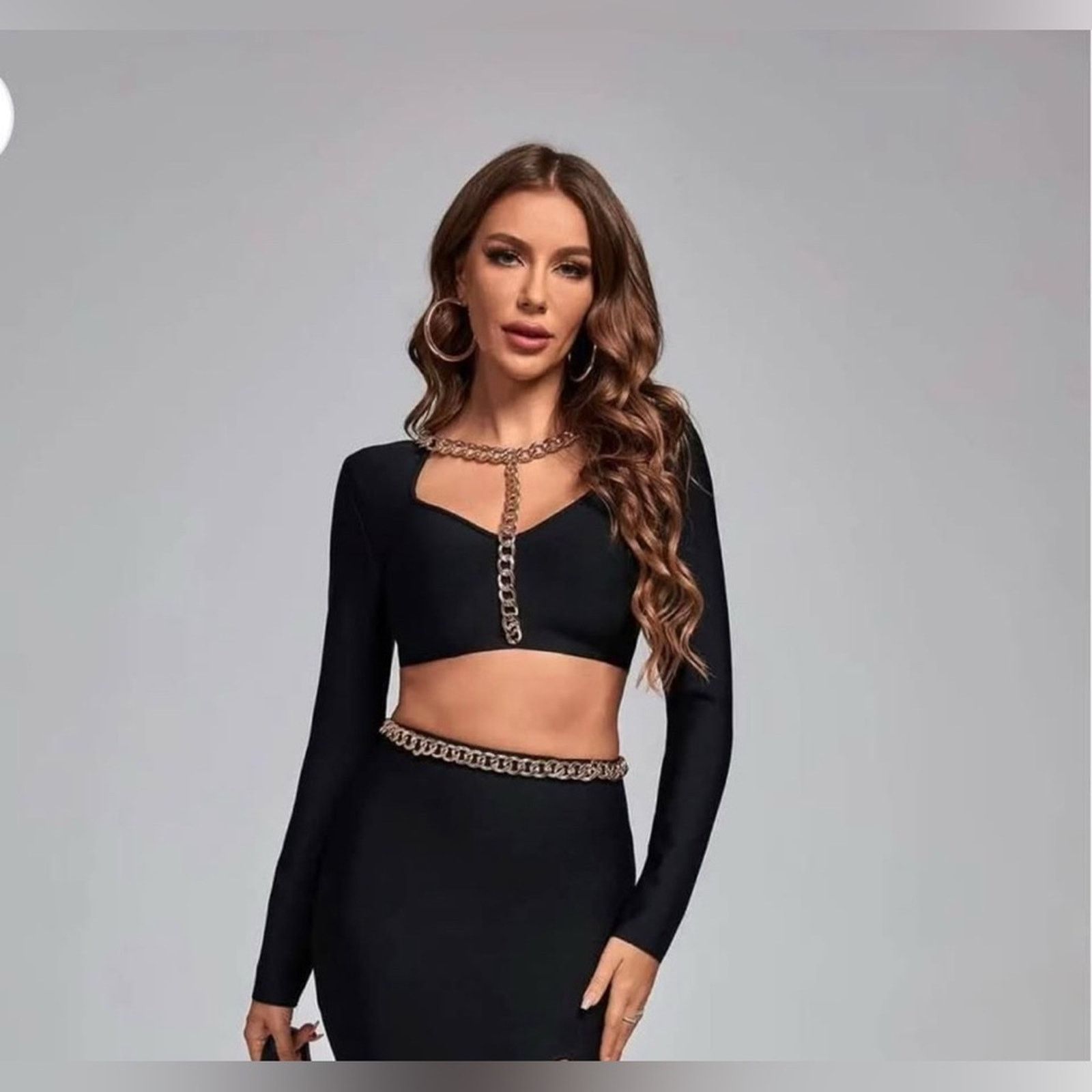 Other New Elegant Black Chain-Detail Crop Top and a skirt size M Size 28" / US 6 / IT 42 - 2 Thumbnail