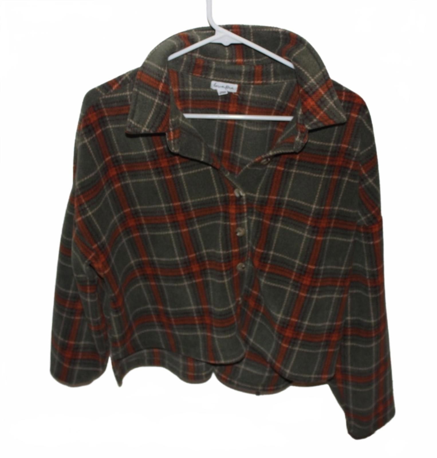 Other Love Fire Juniors Olive Rust Plaid Button-Up Crop Sweater XL Size XL / US 12-14 / IT 48-50 - 3 Thumbnail