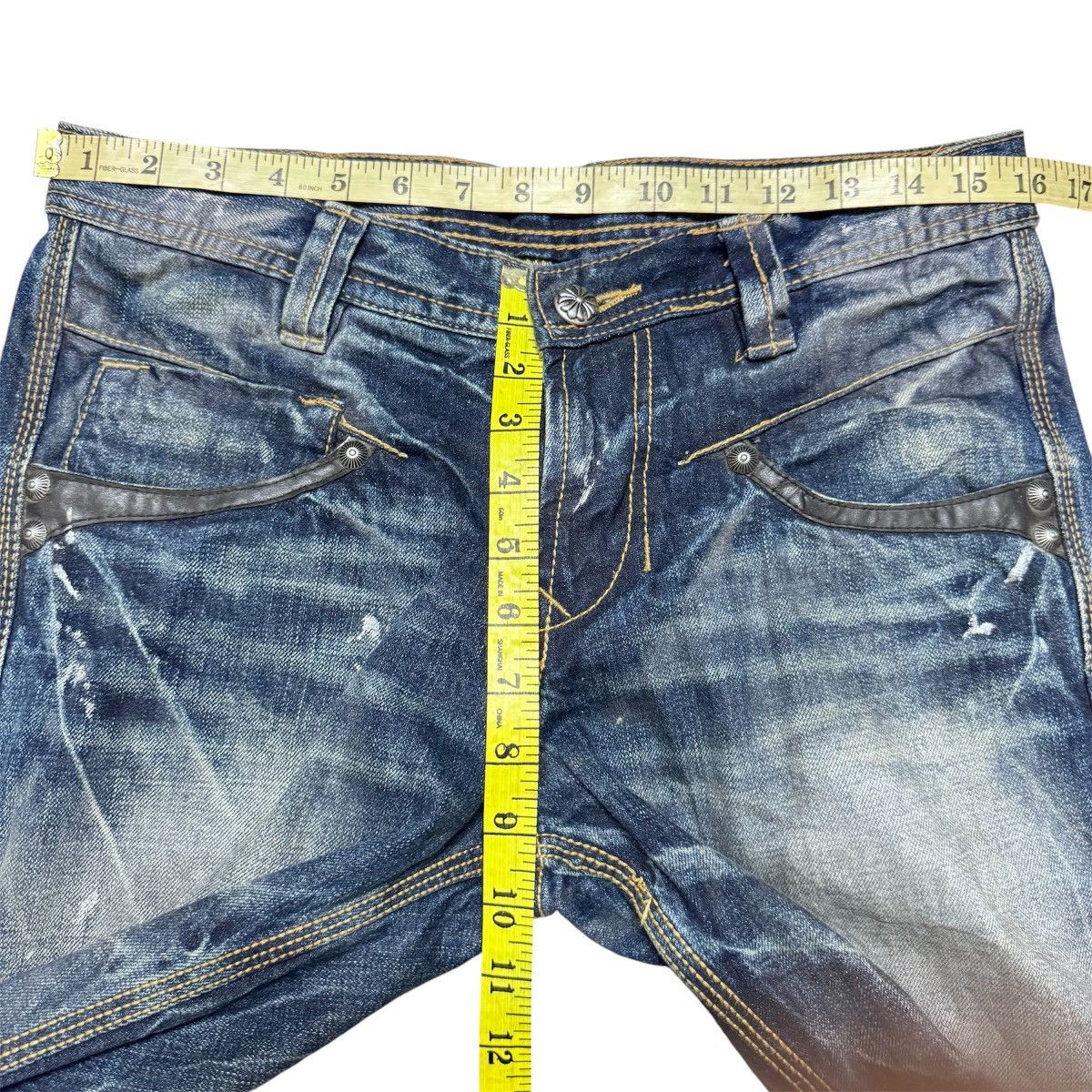 Japanese Brand ARMY OF NO Leather Trimm Denim Painter Jeans Studded Size US 30 / EU 46 - 15 Thumbnail