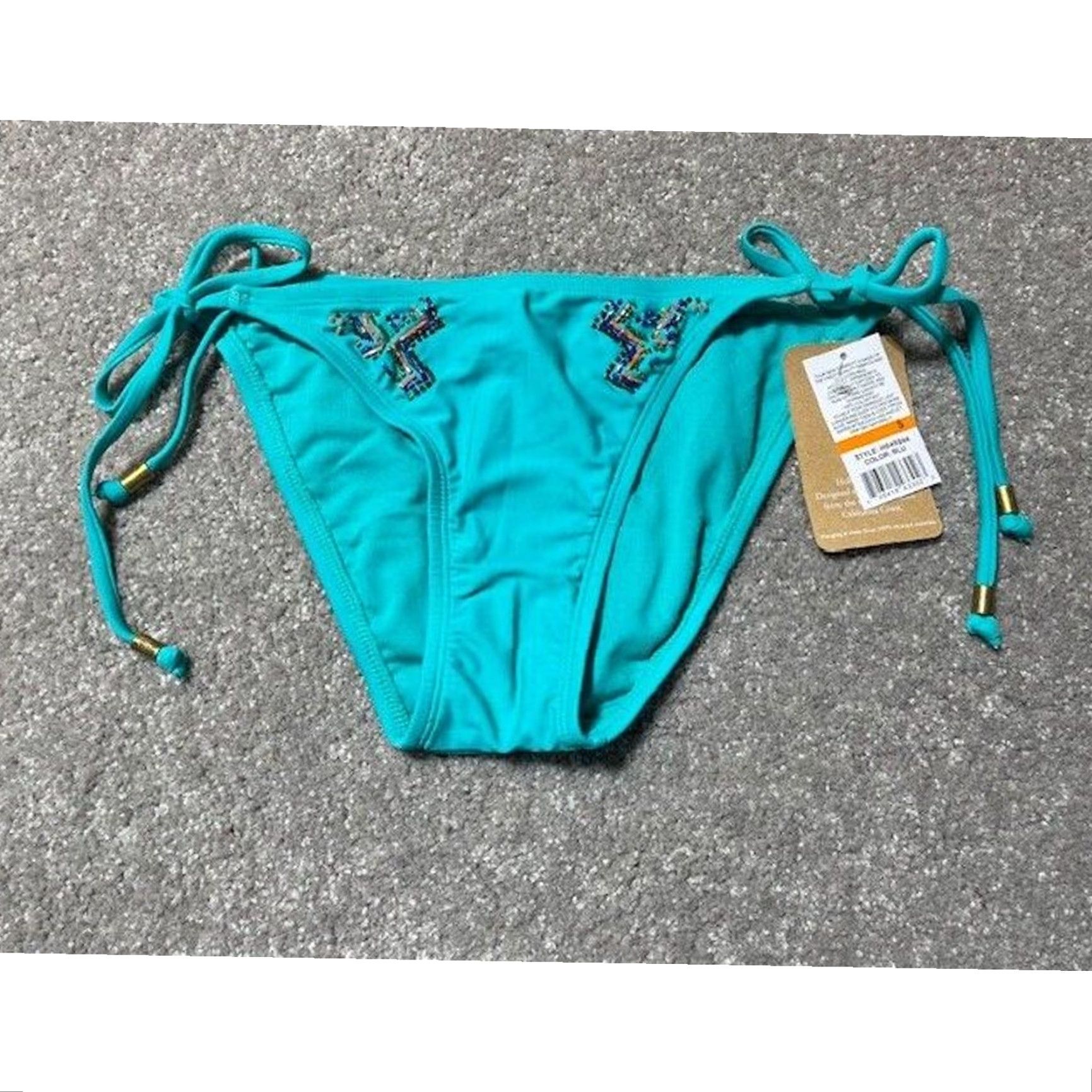 Vintage Y2K Hobie Bikini Bottoms Small Beaded Tie Side Boho Tribal Resort Chic Festival Women Small Blue Nylon Spandex Beach Swimwear Size 28" / US 6 / IT 42 - 2 Thumbnail