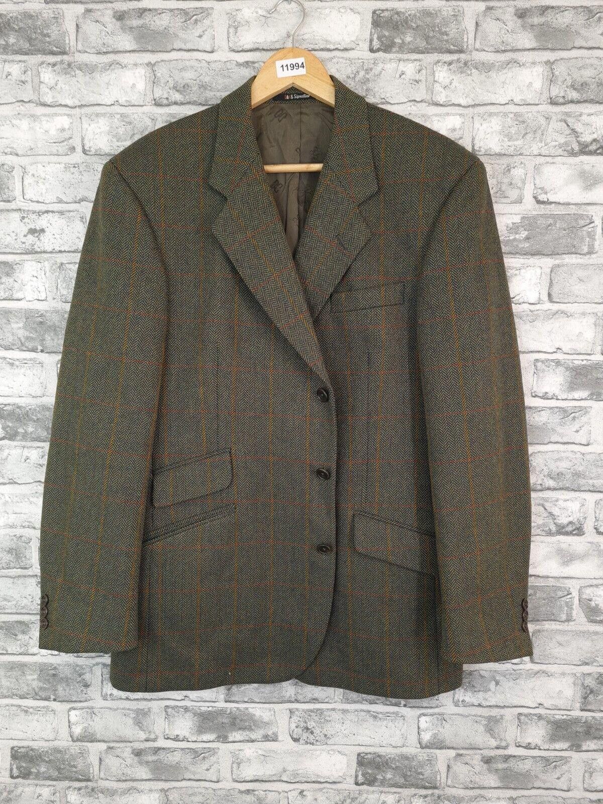 image of Daks London Daks Signature Blazer Size 44 Jacket Tweed Wool Green Mix, Men's