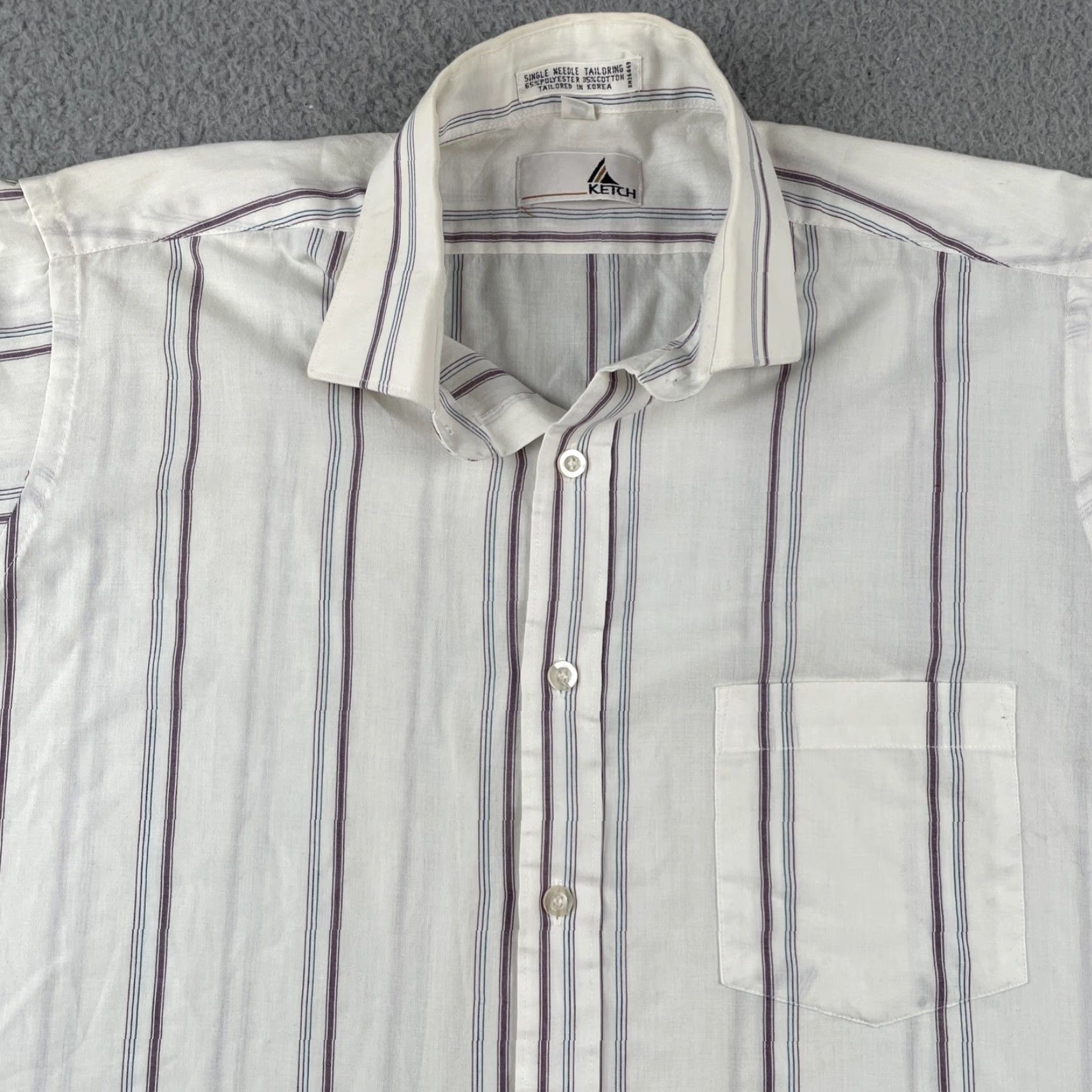 Vintage VINTAGE Ketch Long Sleeve Button Shirt White Vertical Purple Stripes 15.5 Large Shirt Mens Vintage Size US L / EU 52-54 / 3 - 2 Thumbnail