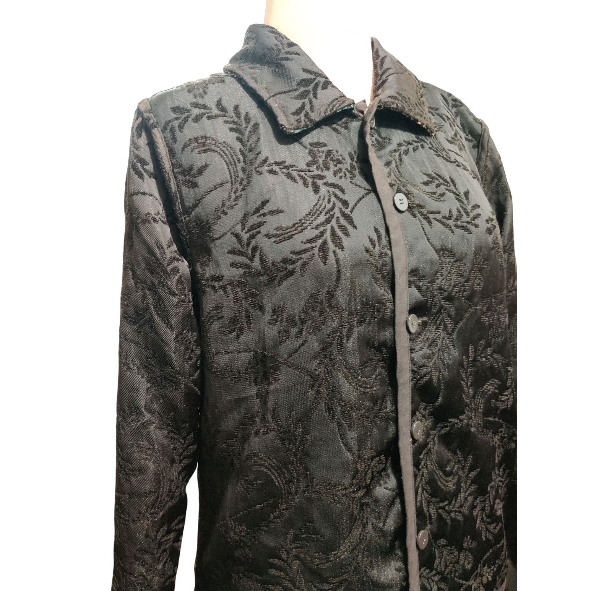 Vintage Womens L Jacket Reversible Jacquard Brocade Black Gold Blue Size L / US 10 / IT 46 - 8 Thumbnail