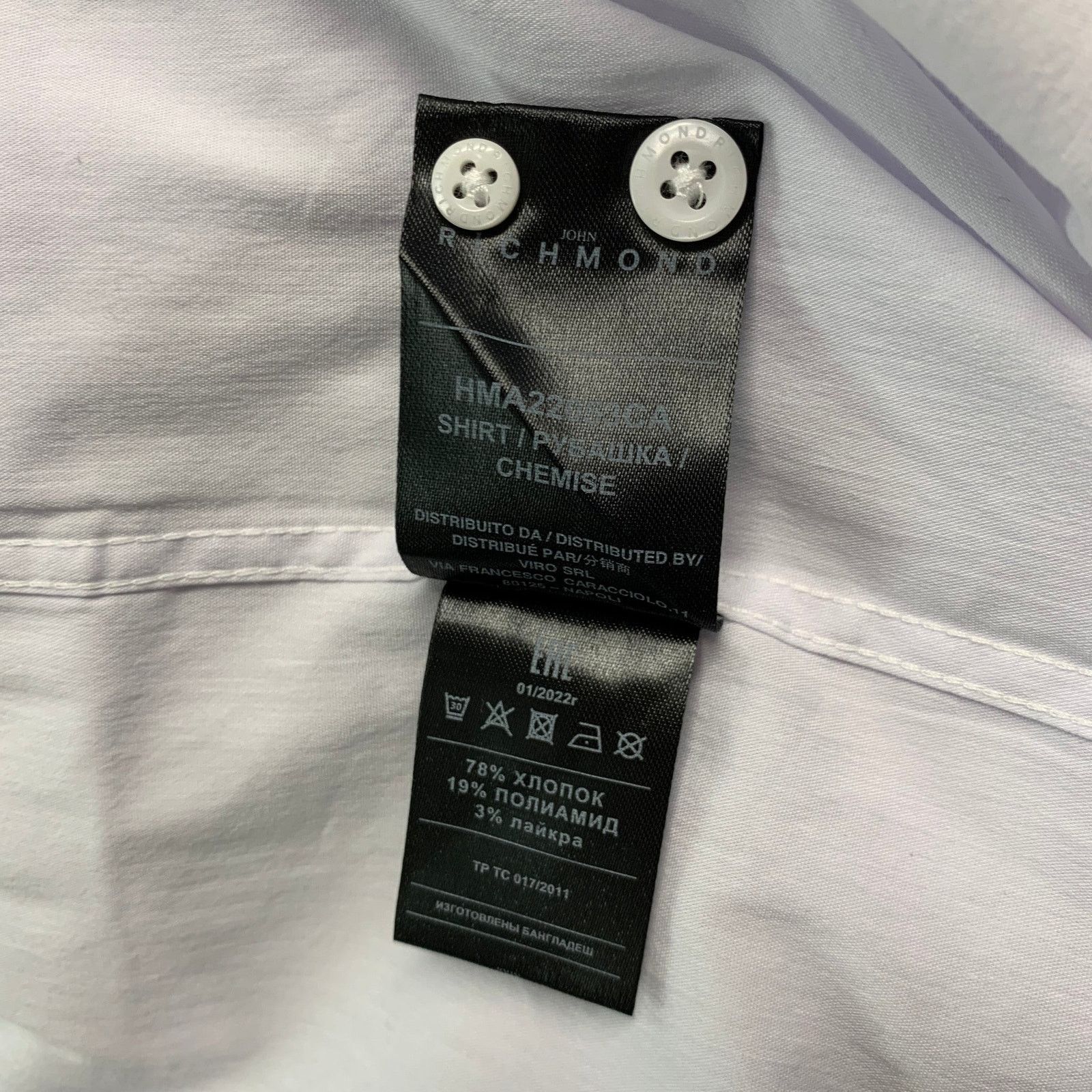 John Richmond JORDANLUCA White Solid Cotton Blend Button Up Long Sleeve Size US XL / EU 56 / 4 - 7 Thumbnail