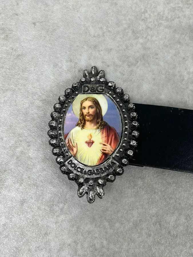 Dolce & Gabbana 2000s Dolce & Gabbana Jesus Buckle Black Leather Belt Size ONE SIZE - 5 Thumbnail