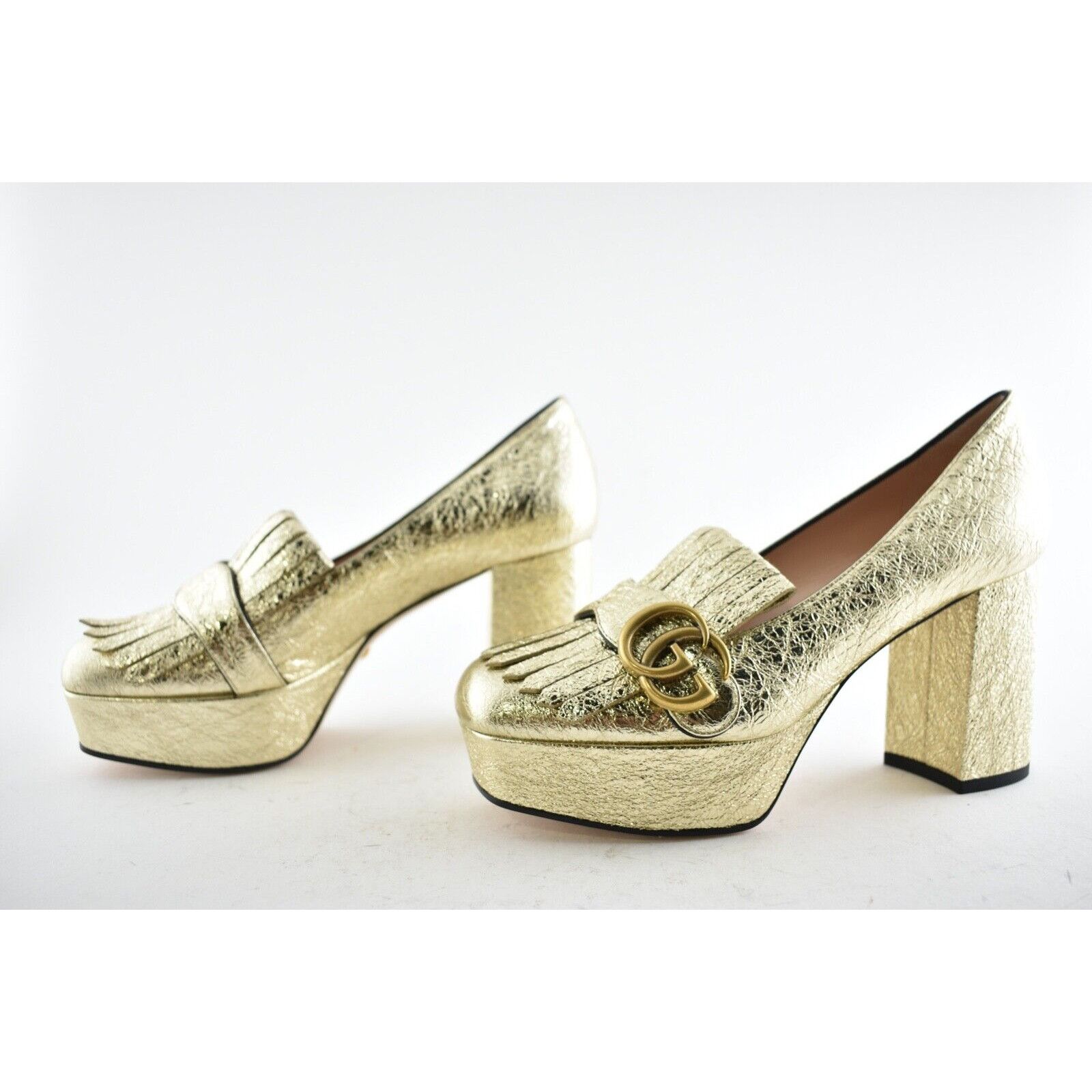 Gucci Marmont Platform Platino Block Heel Mule Loafer Pump 36 Size US 6 / IT 36 - 8 Thumbnail