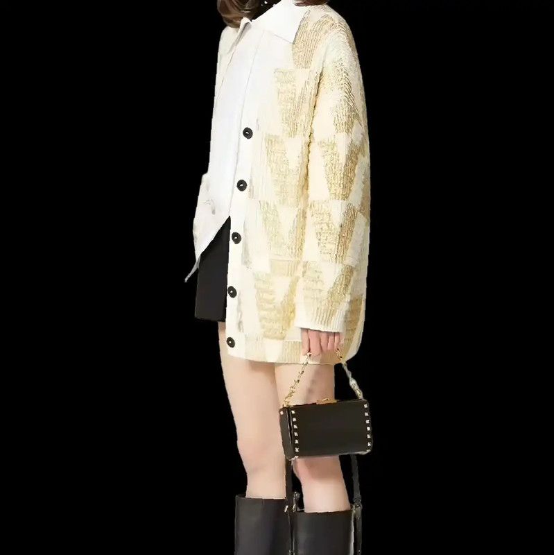 Valentino Valentino White Wool Letter Pattern Long Cardigan 0089 Size ONE SIZE - 1 Thumbnail
