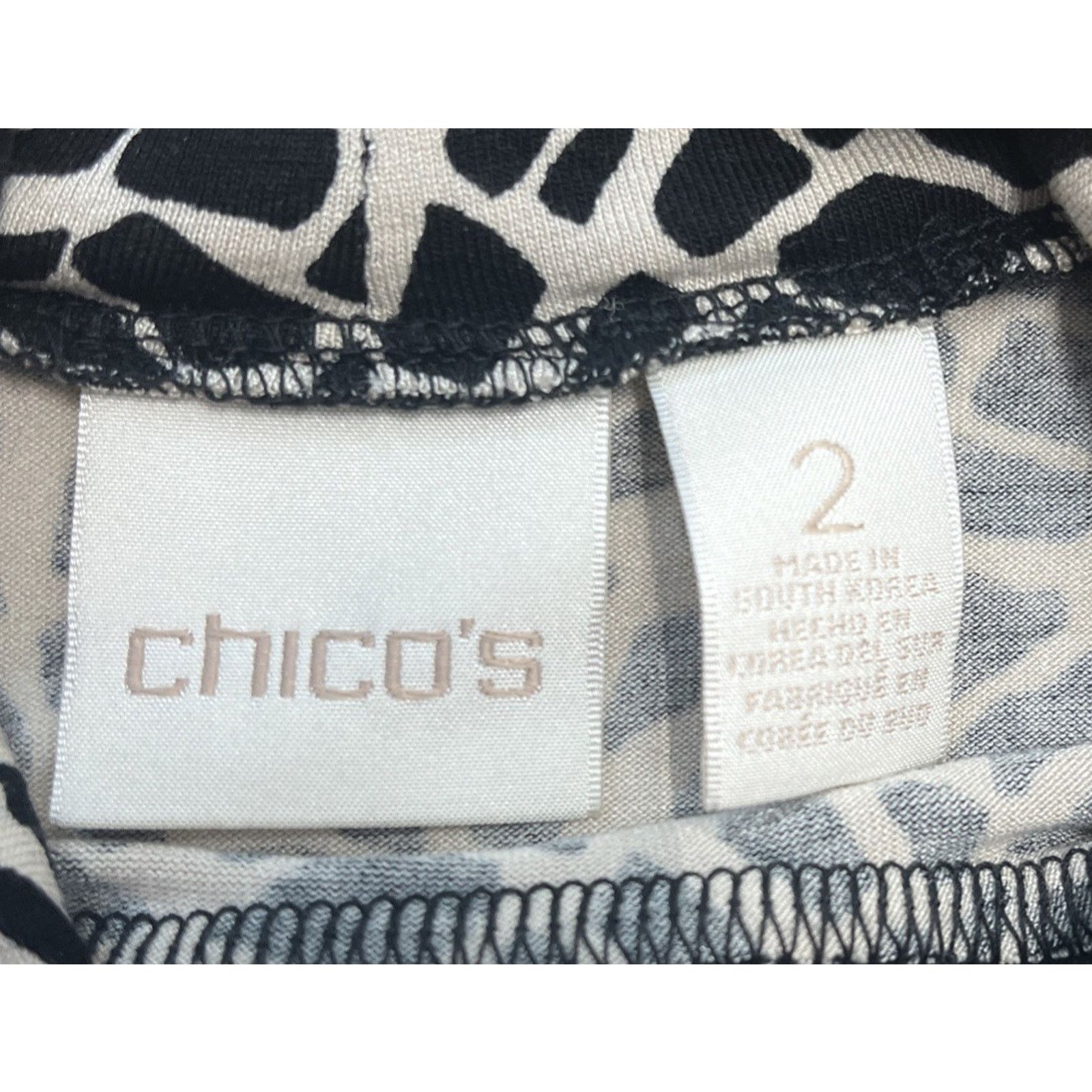 Chicos Chico's Black & Beige Animal Print Stretch Blouse, Sz 2 Size XS / US 0-2 / IT 36-38 - 6 Thumbnail