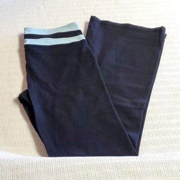 Athleta Athleta Banded Sz. L Black & Lt. Blue Flared Athletic Pants Size 31" - 1 Thumbnail