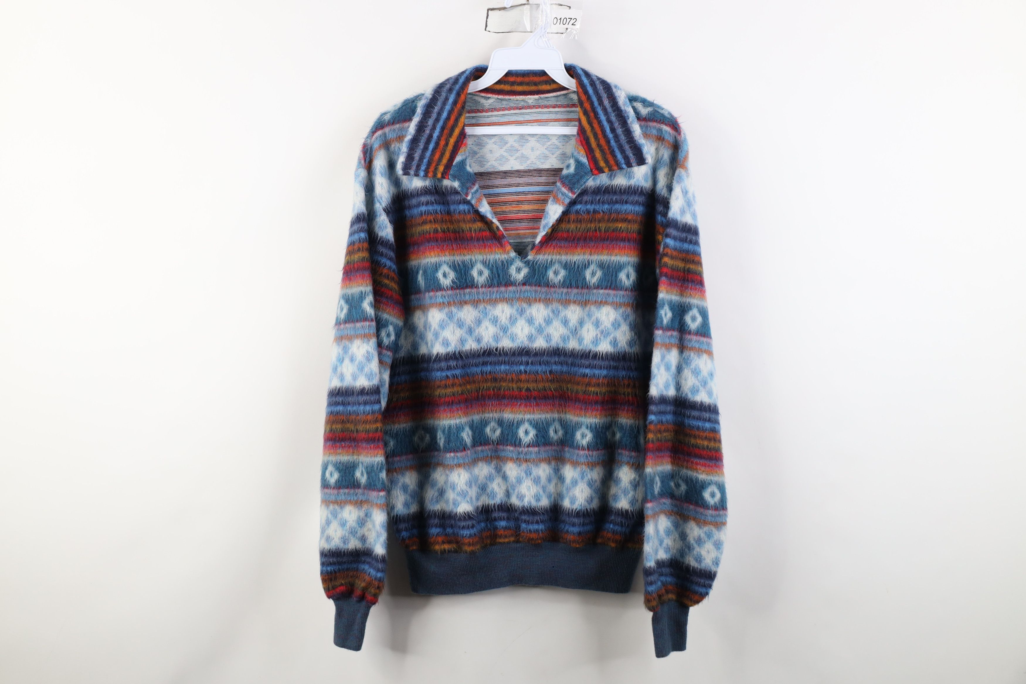 Vintage Vintage 70s Streetwear Fair Isle Shag Fleece Sweater Size L / US 10 / IT 46 - 1 Thumbnail