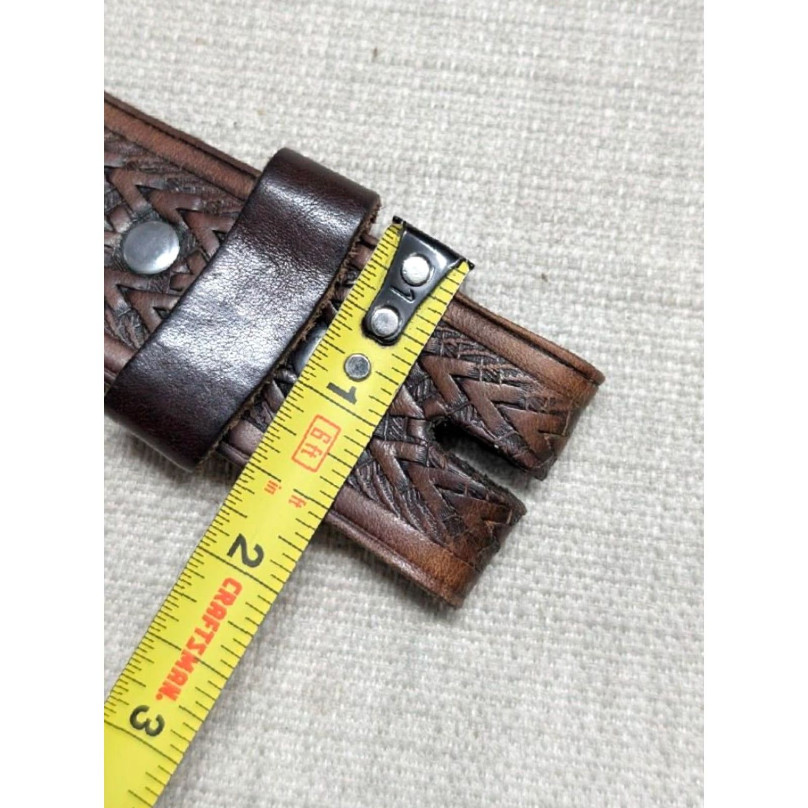 Vintage VINTAGE Handcrafted Western Belt Buckle Belt 42 Brown COWBOY basketweave Men XS? Size 42 - 7 Thumbnail