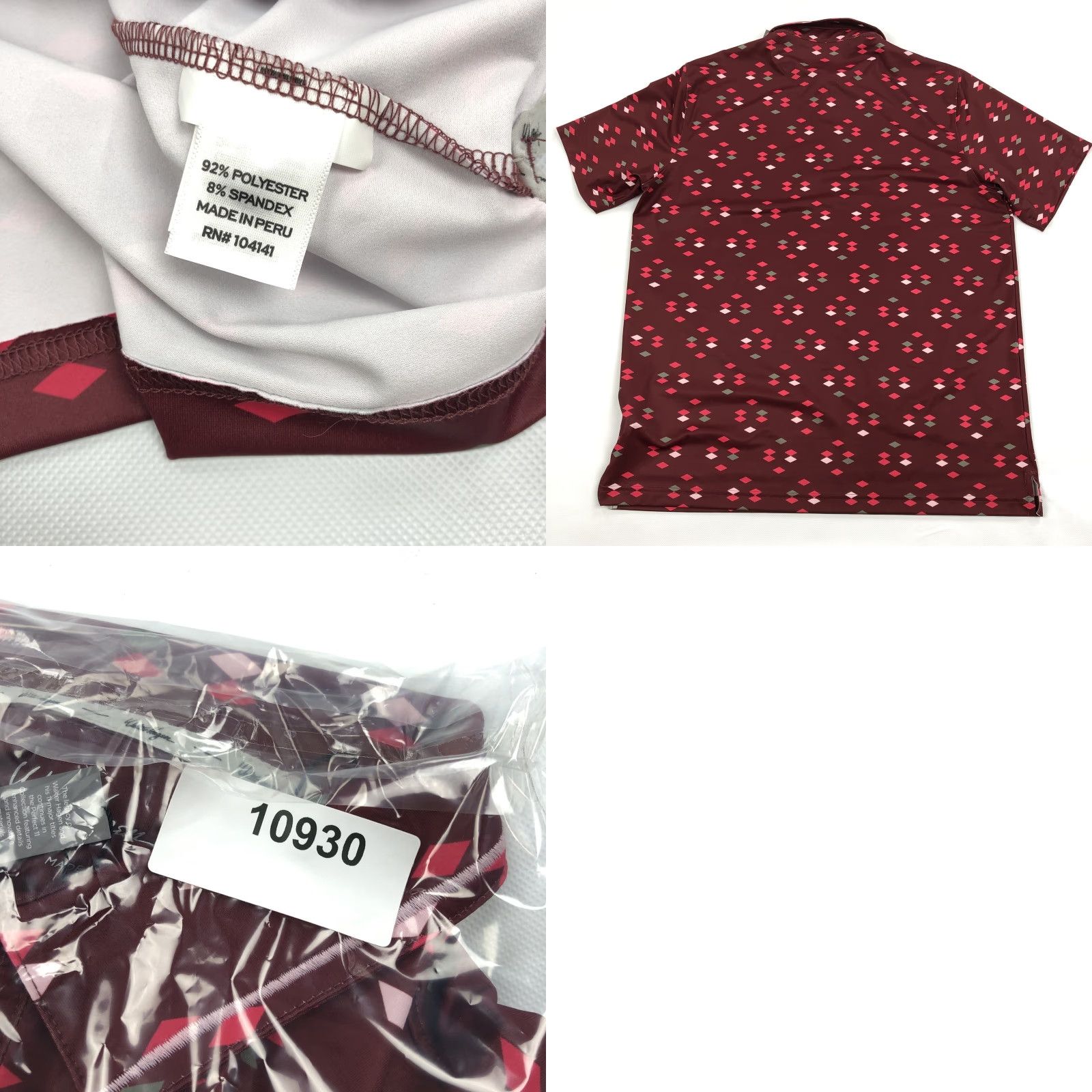 Vintage Walter Hagen Perfect 11 Polo Shirt Burgundy Diamond Geometric NWT Mens L Regular Short Sleeve Golf Breathable Moisture Wicking Easy Care Shirt Size US L / EU 52-54 / 3 - 8 Thumbnail