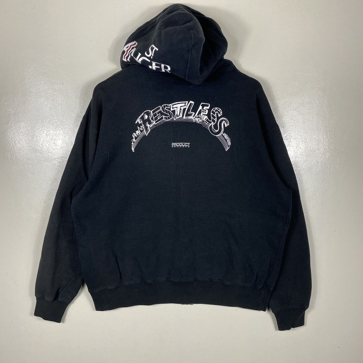 image of Vintage Restless Product Records Hoodie Sweatshirt in Black, Men's (Size Large)