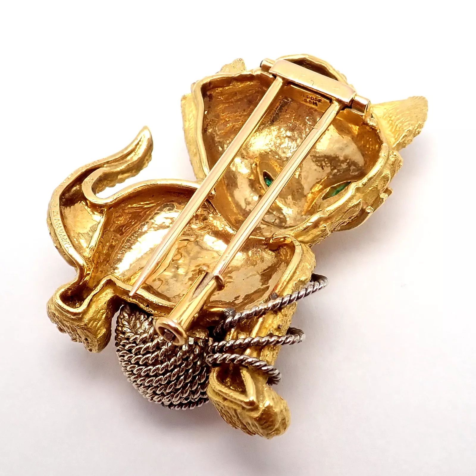 Tiffany & Co. 20k Yellow Gold Ruby Emerald Cat Yarn Pin Brooch Size ONE SIZE - 4 Thumbnail