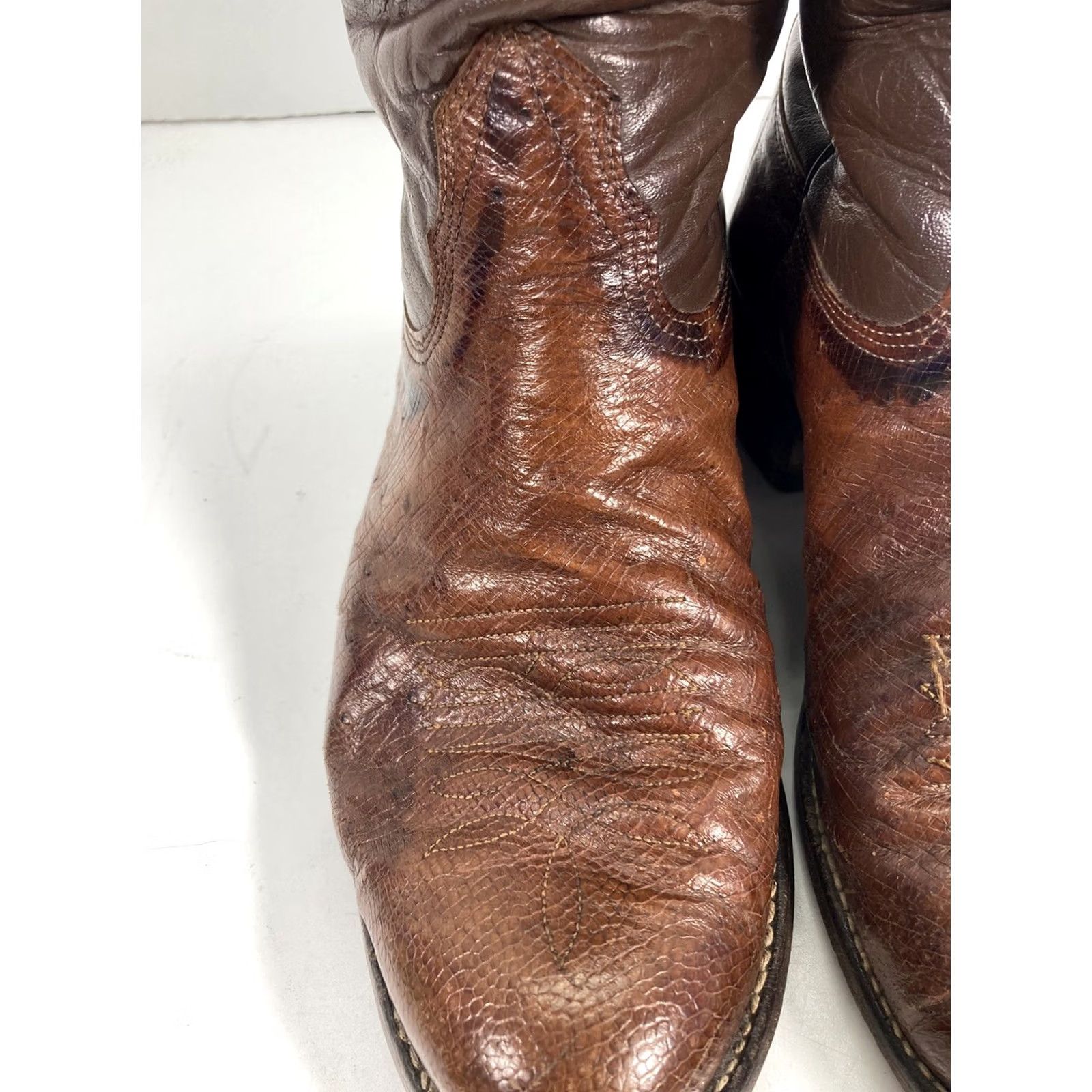 Vintage Nocona Boots Western Boot Mens 8.5 D Brown Leather Ostrich VTG Two Tone Cowboy NT Size US 9 / EU 42 - 3 Thumbnail