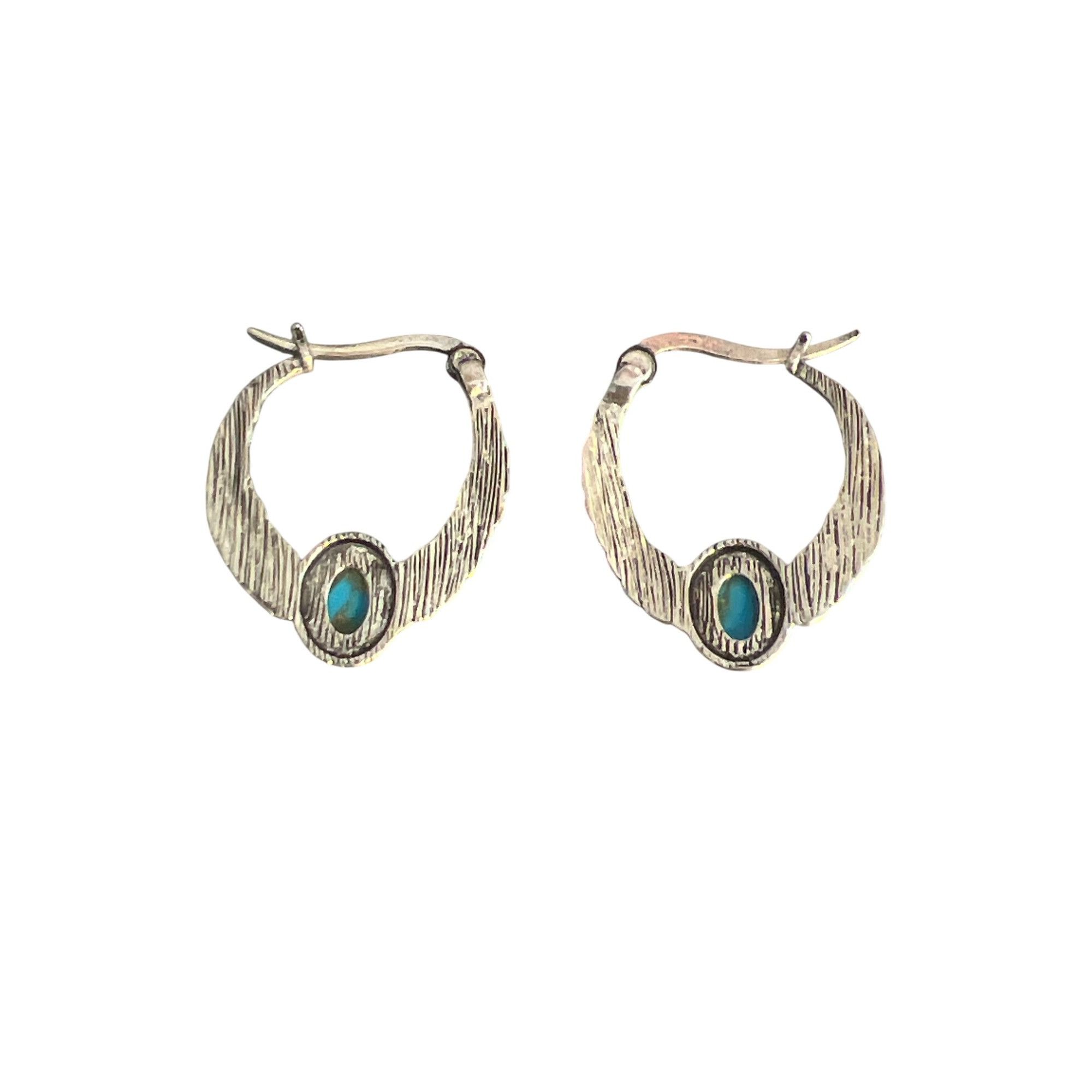 Other Vintage Silver Tone Hoop Earrings Faux Turquoise Enamel Sout Size ONE SIZE - 5 Thumbnail
