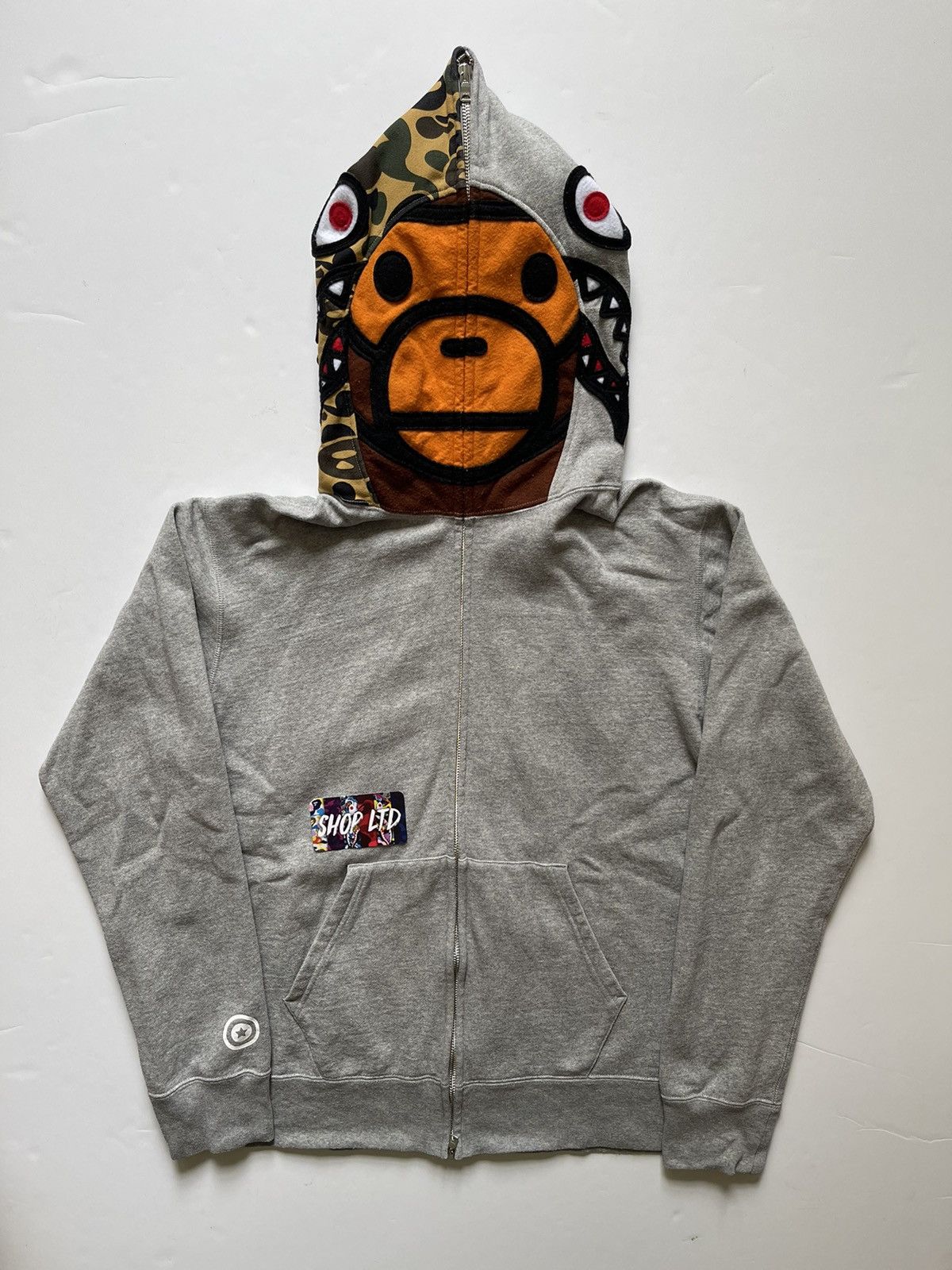 Image of Bape A Bathing Ape Grey Baby Milo Shark Hoodie, Men's (Size XL)