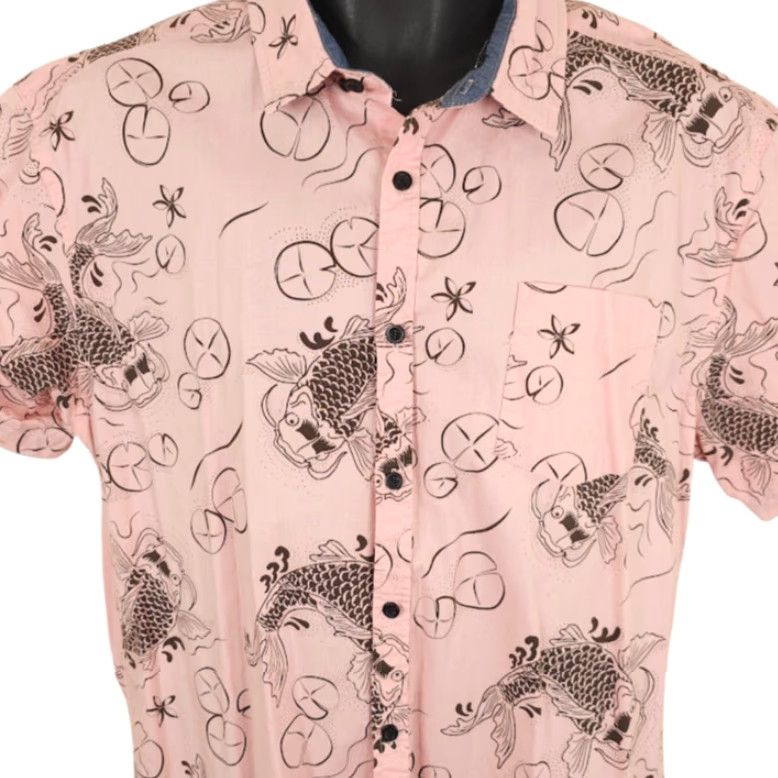 Vintage Koi Fish Shirt Five Points Mens Size L Pink All Over Print Slim Fit Button-Down Collared Short Sleeve Vintage: No Size US L / EU 52-54 / 3 - 2 Thumbnail