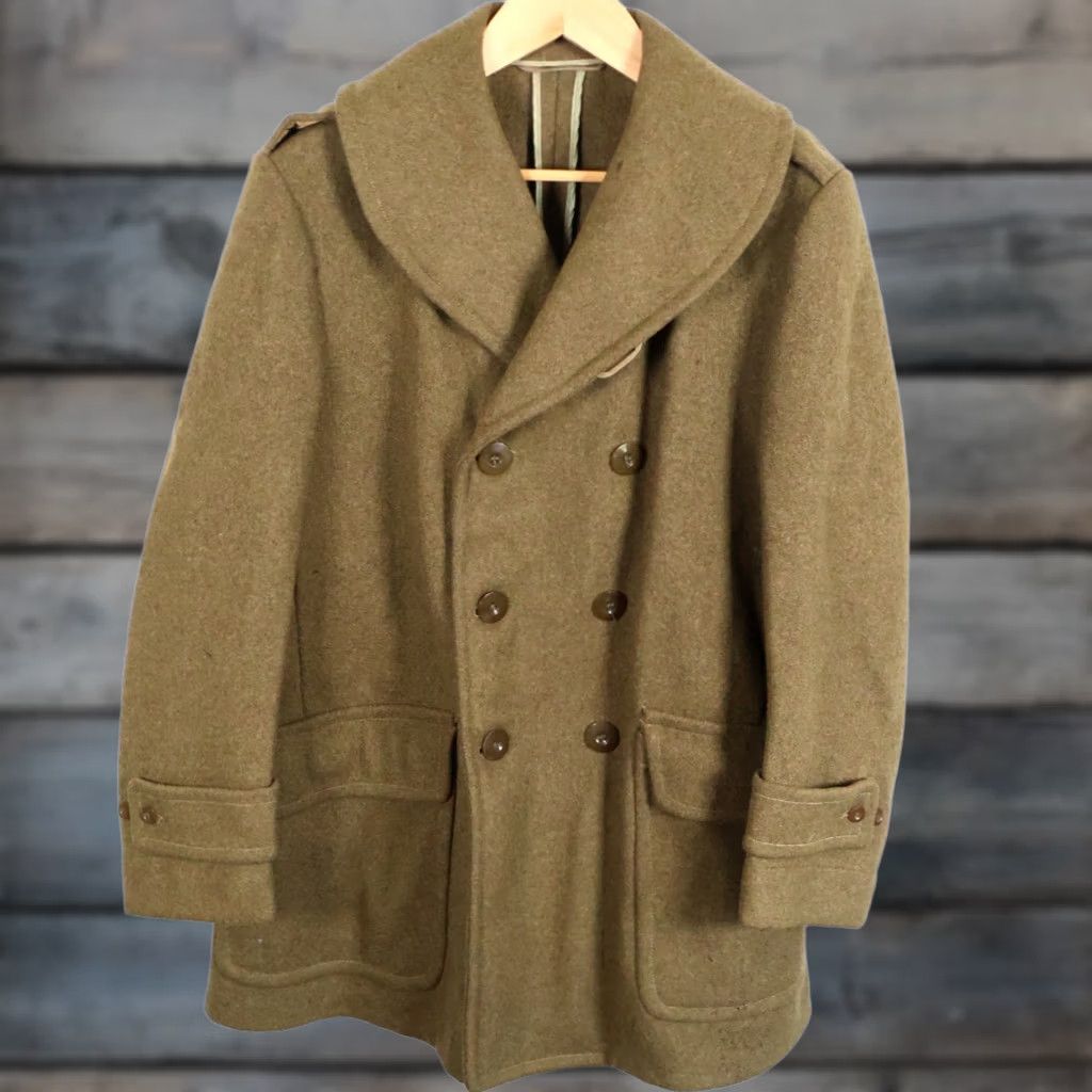 Vintage VTG US Army Melton Wool Pea Coat Men's M Medium Green Military (Moth Damage) Coat Size US M / EU 48-50 / 2 - 1 Thumbnail