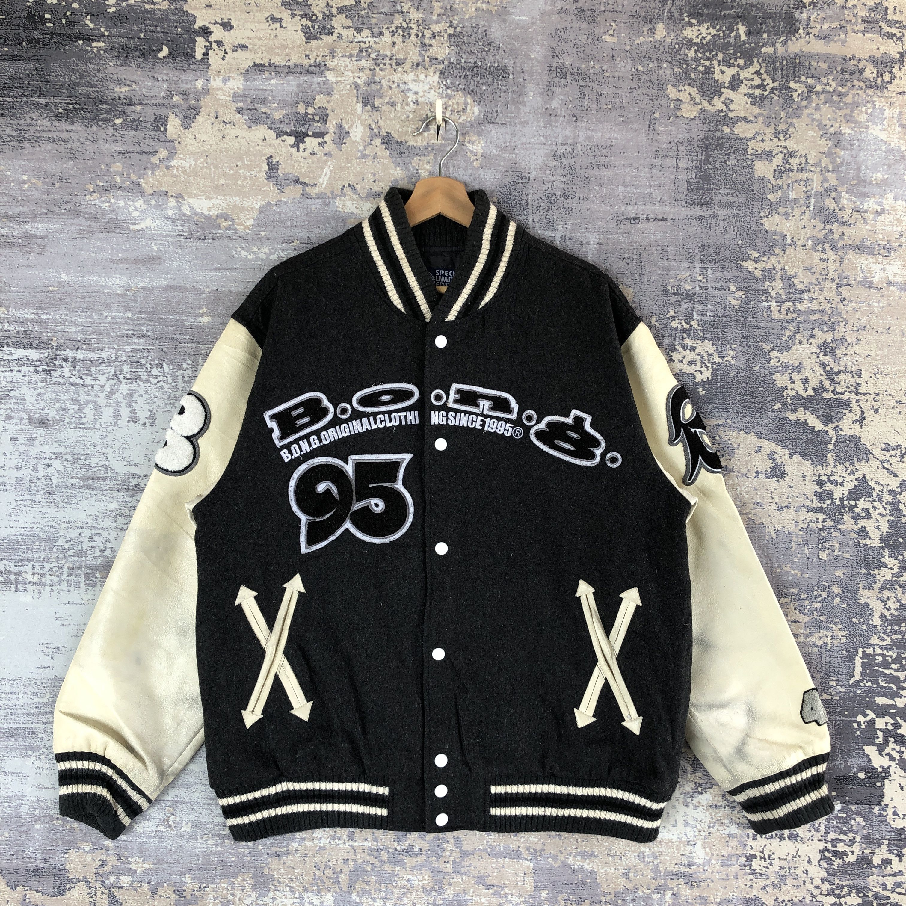BONG Varsity Jacket Letterman Leather Wool Jacket