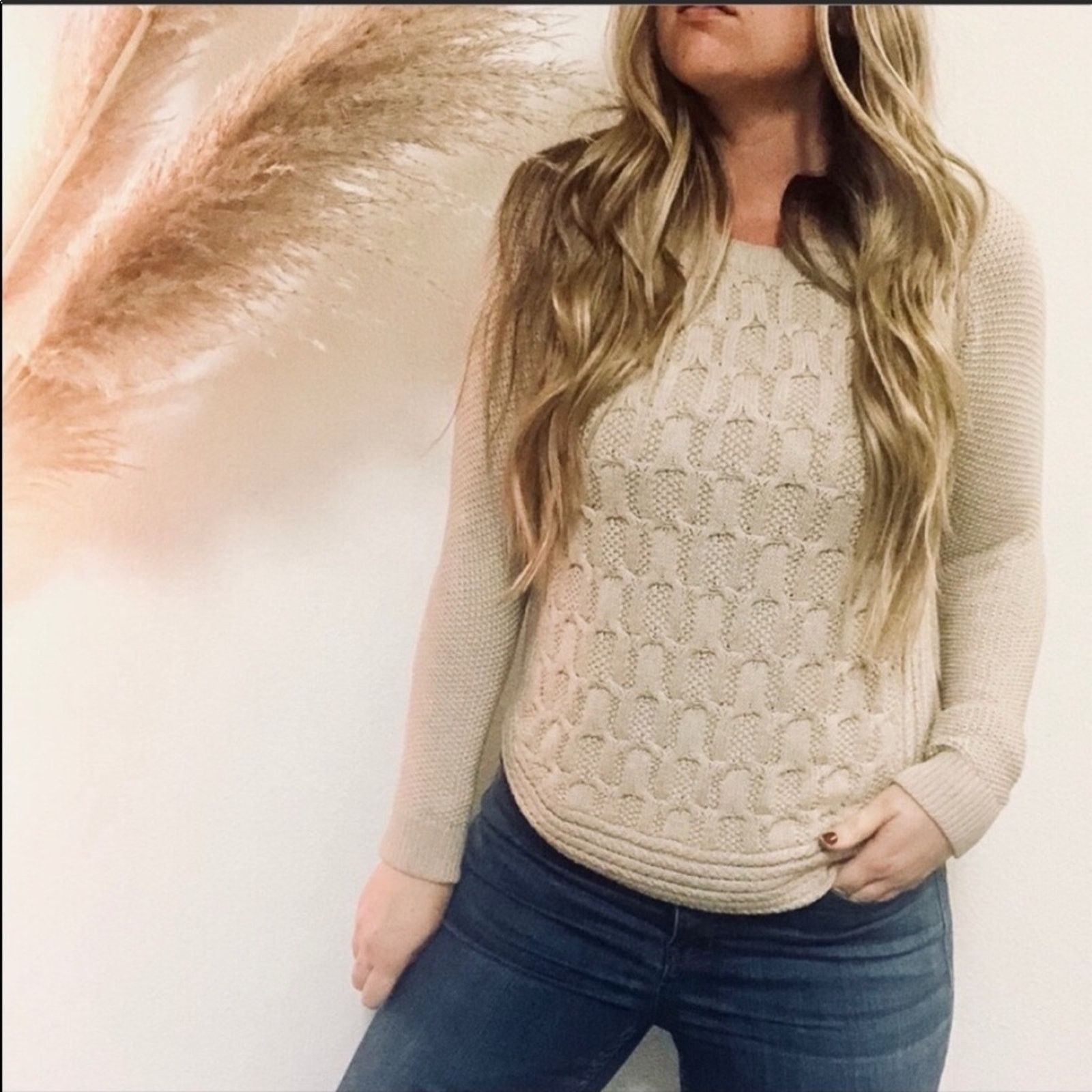 Nordstrom MAX STUDIO Cream Beige Chunky Cable Knit Pullover Sweater Size S / US 4 / IT 40 - 1 Thumbnail