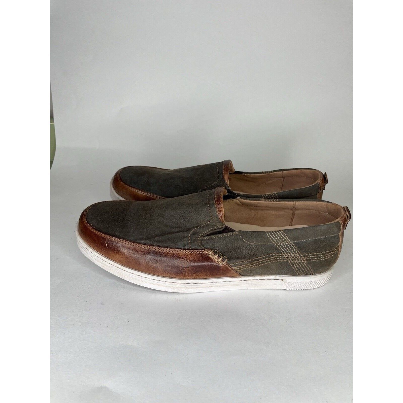 Bed Stu Bed Stu Green Canvas Brown Leather Casual Loafers Shoes Men Size US 13 / EU 46 - 10 Thumbnail